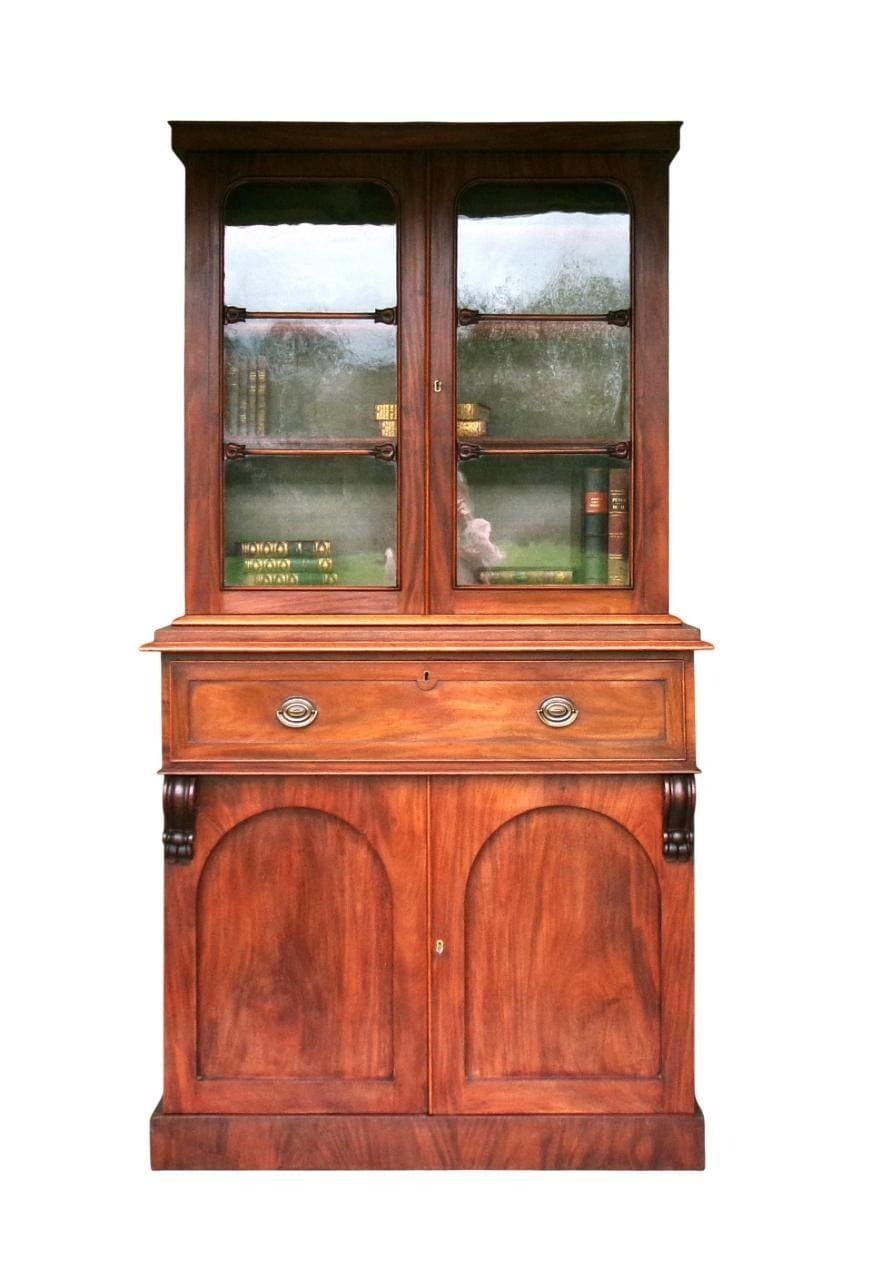 C1835 Mahogany Georgian Secretaire, William IV Bookcase / Desk, Antique Furniture photo furniture