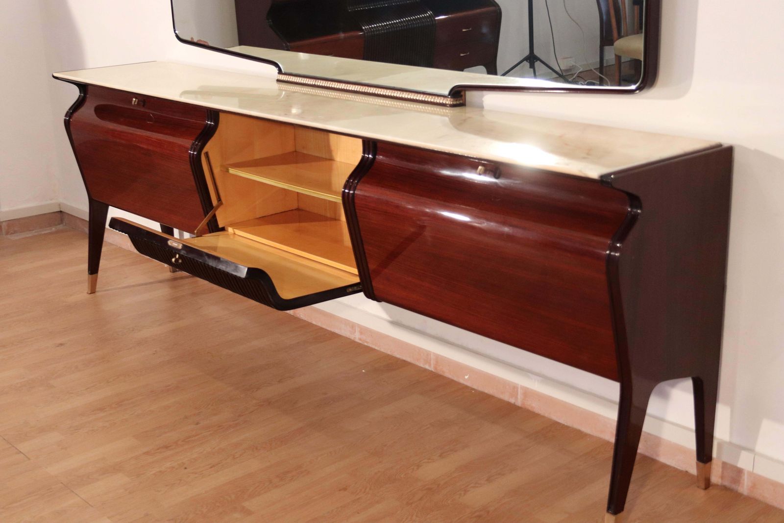 Mid Century Sideboard By Osvaldo Borsani, Mahogany Rosewood Onyx, Italy, 1950s photo buy