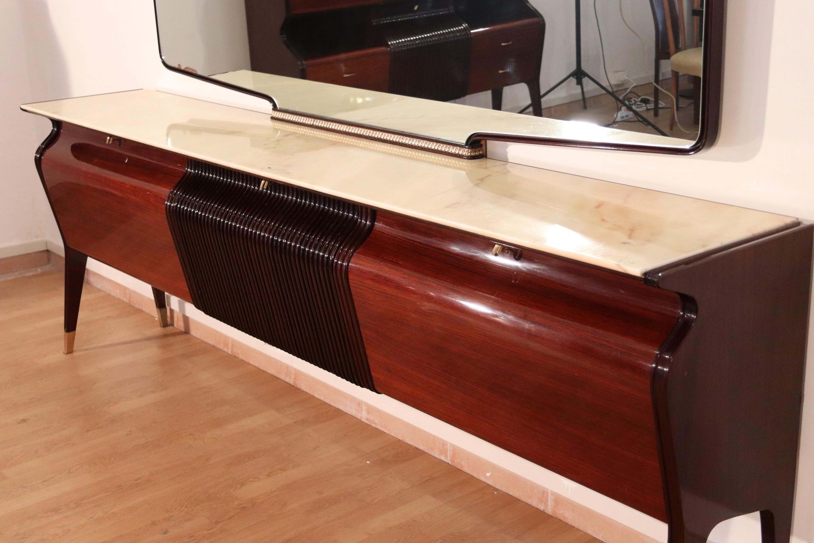 photo for sale Mid Century Sideboard By Osvaldo Borsani, Mahogany Rosewood Onyx, Italy, 1950s