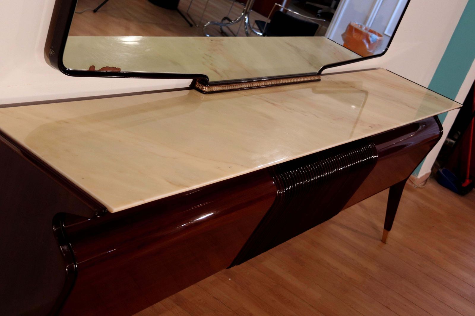 Furniture Mid Century Sideboard By Osvaldo Borsani, Mahogany Rosewood Onyx, Italy, 1950s photo