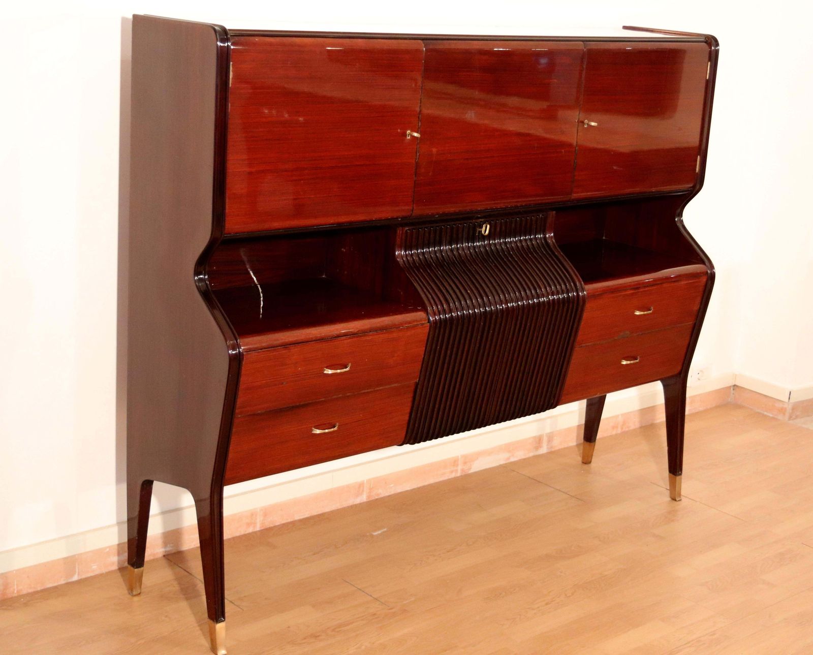 Mid Century Sideboard By Osvaldo Borsani, Mahogany Rosewood Maple, Italy 1950s photo vinterior