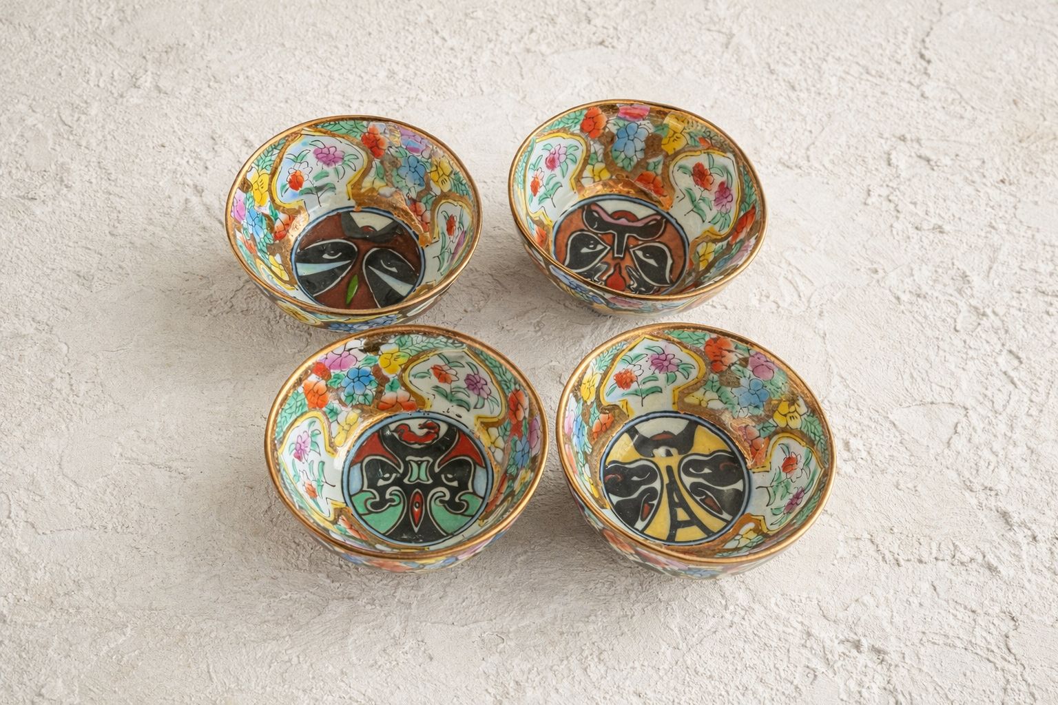 Set Of Four Japanese Decorative Enamel Sake Cups, Mid 20th Century photo Home Decor