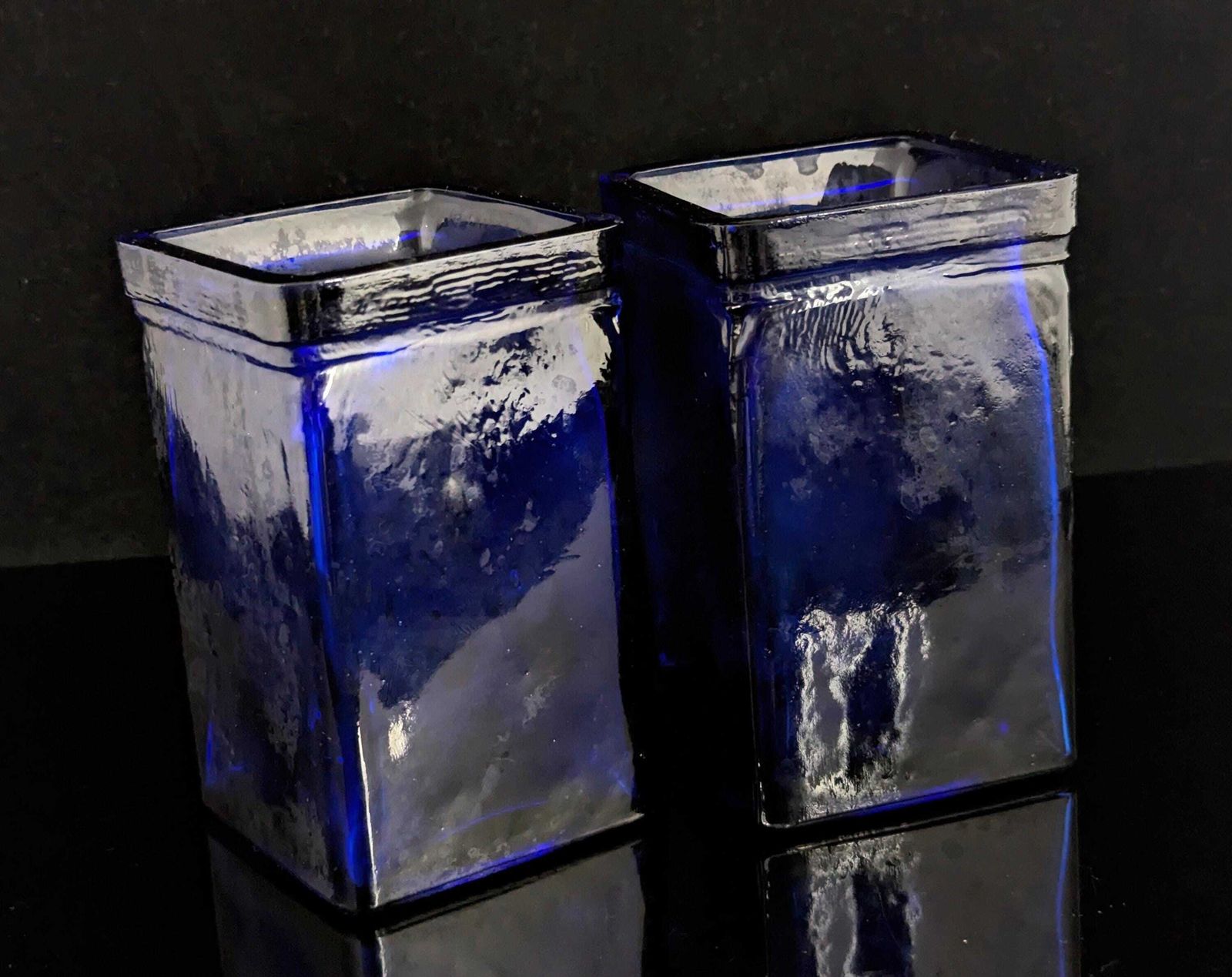 Pair Of Vintage Cobalt Blue Glass Vases