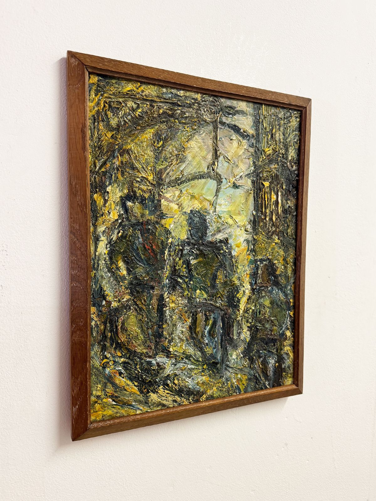 Mid Century Abstract Impasto Oil Painting Textured Oil On Board Framed photo furniture
