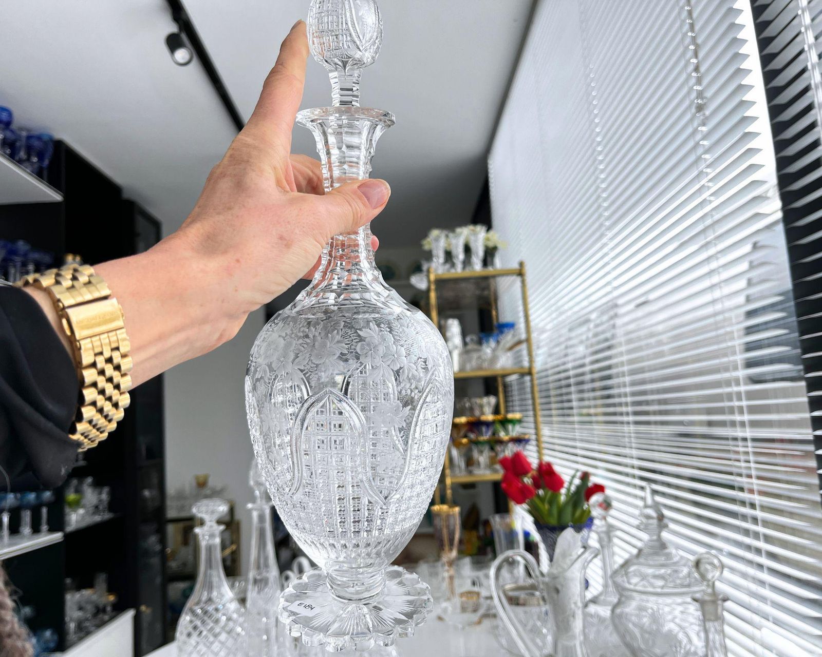 Whiskey Decanter | Liquor Dispenser | Floral Foot | England 1900 photo for sale