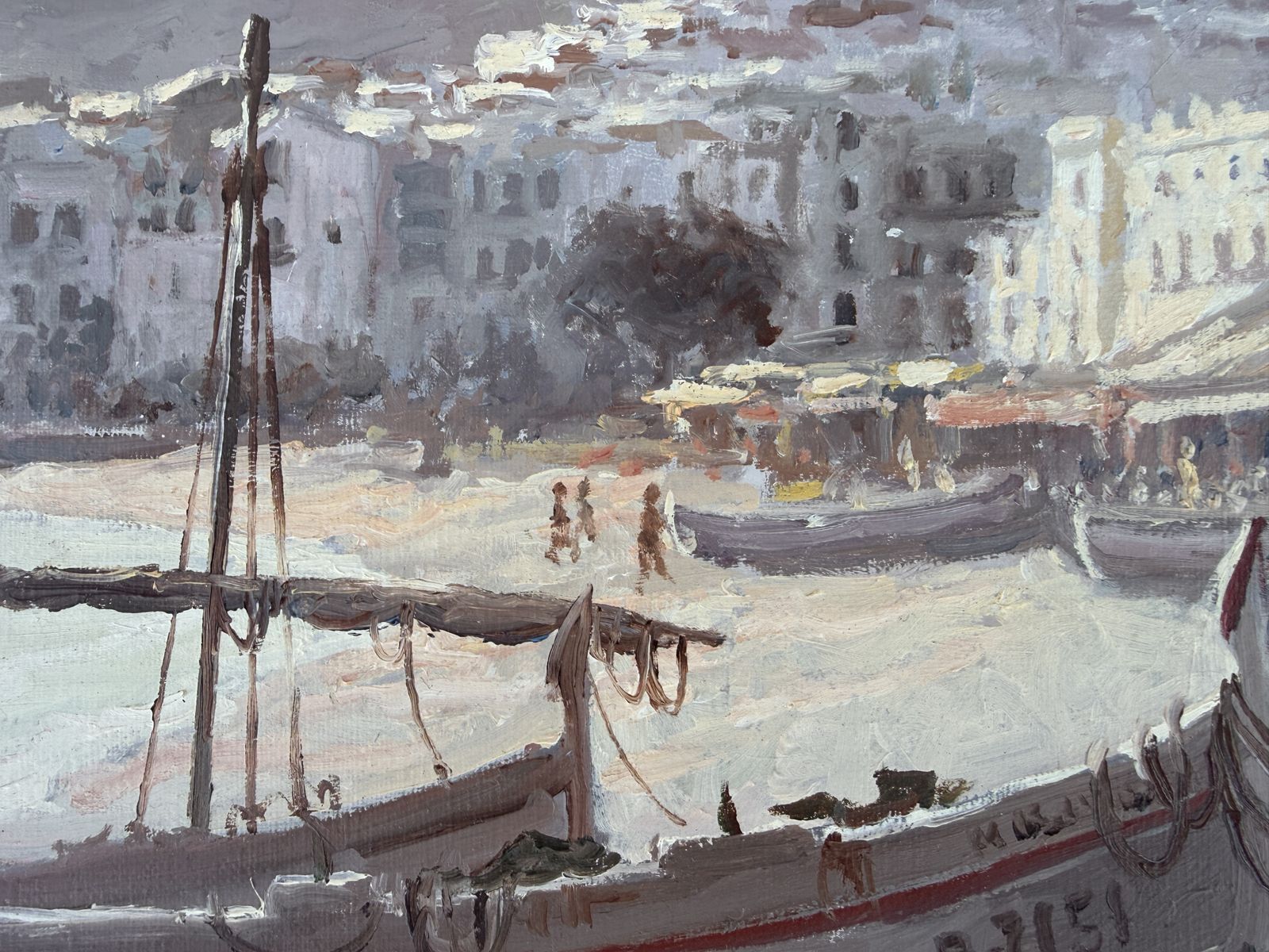 Juan Pardo Forteza Cadaqués Havenkerk Catalonië Middellandse Zee Vissersboot Olieverfschilderij Spaans Kustlandschap Jaren 1960 photo Kunst