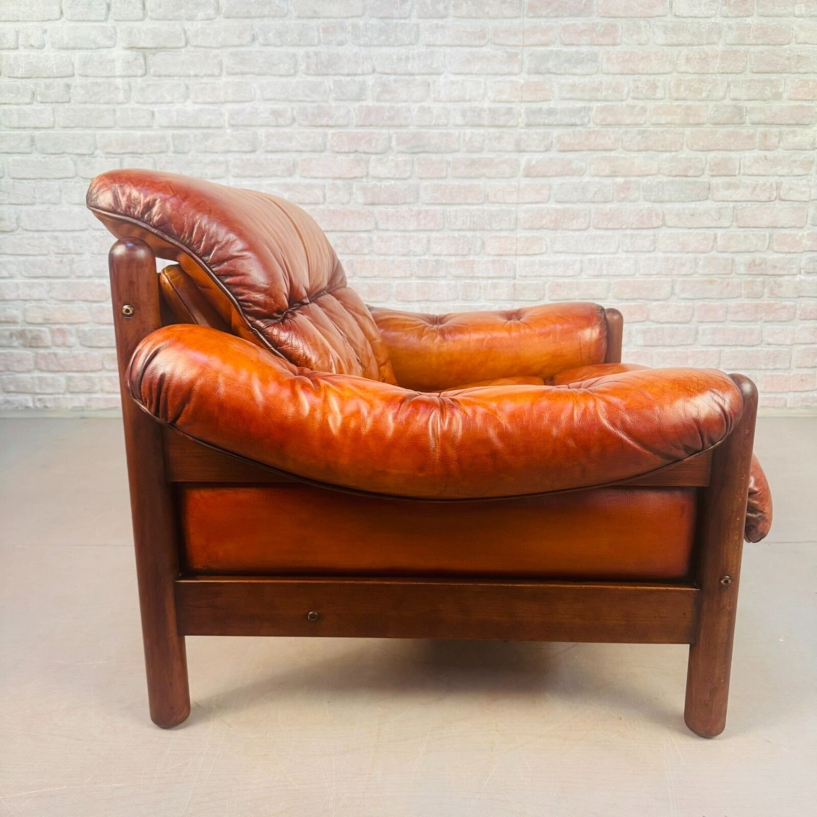 Vintage Swedish Cognac Leather Armchair Mid Century Scandinavian Lounge Chair photo vintage