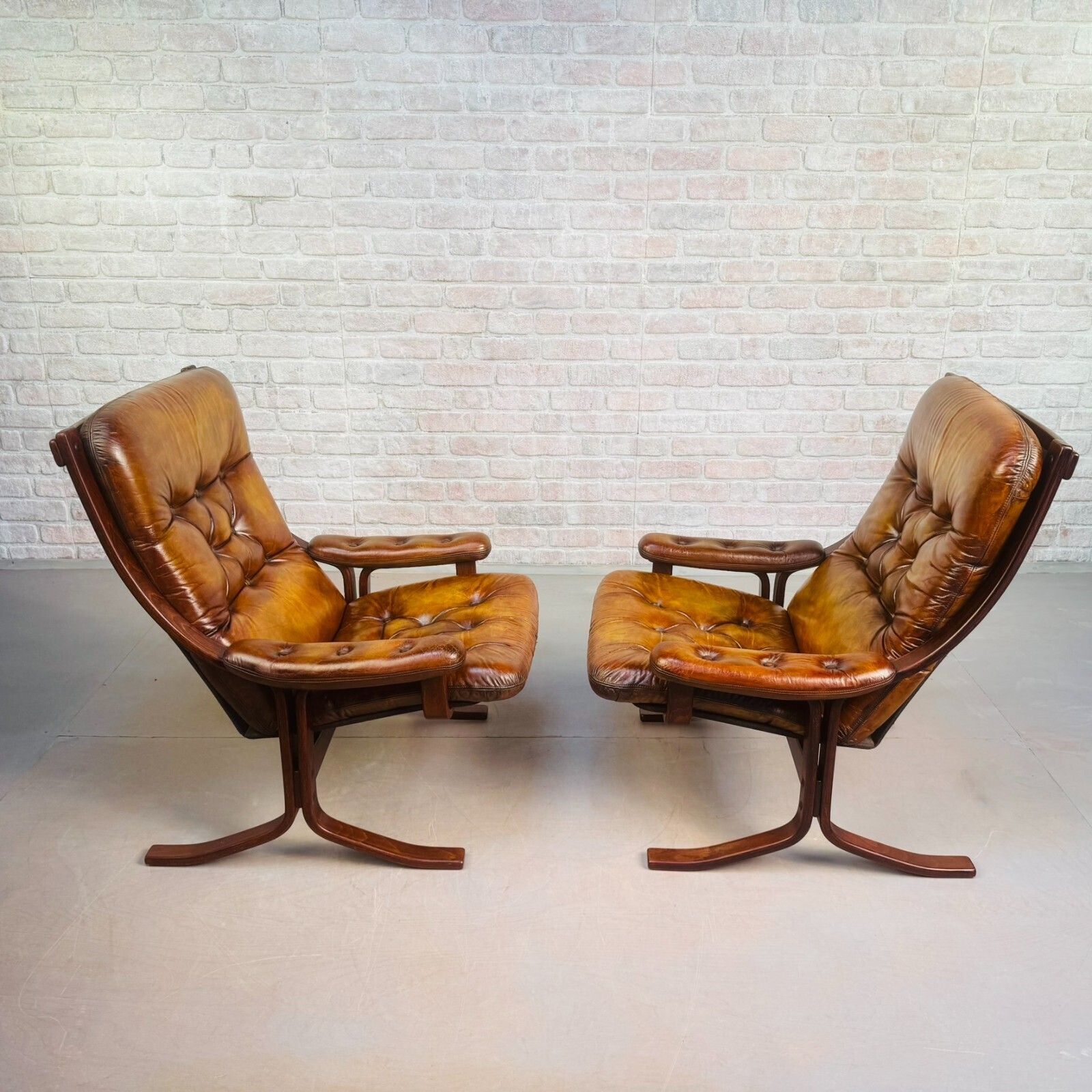 Pair Of Vintage Danish Tan Leather Armchairs High Back Mid Century Chairs photo buy