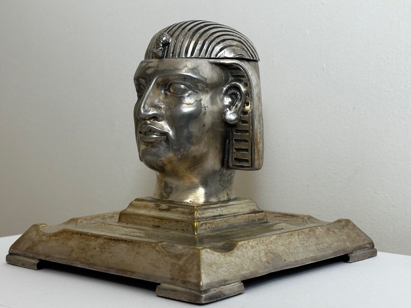 Rare Victorian Egyptian Revival Silver Plate Pharaoh Inkwell – Lee & Wigfull, Sheffield photo Home Decor