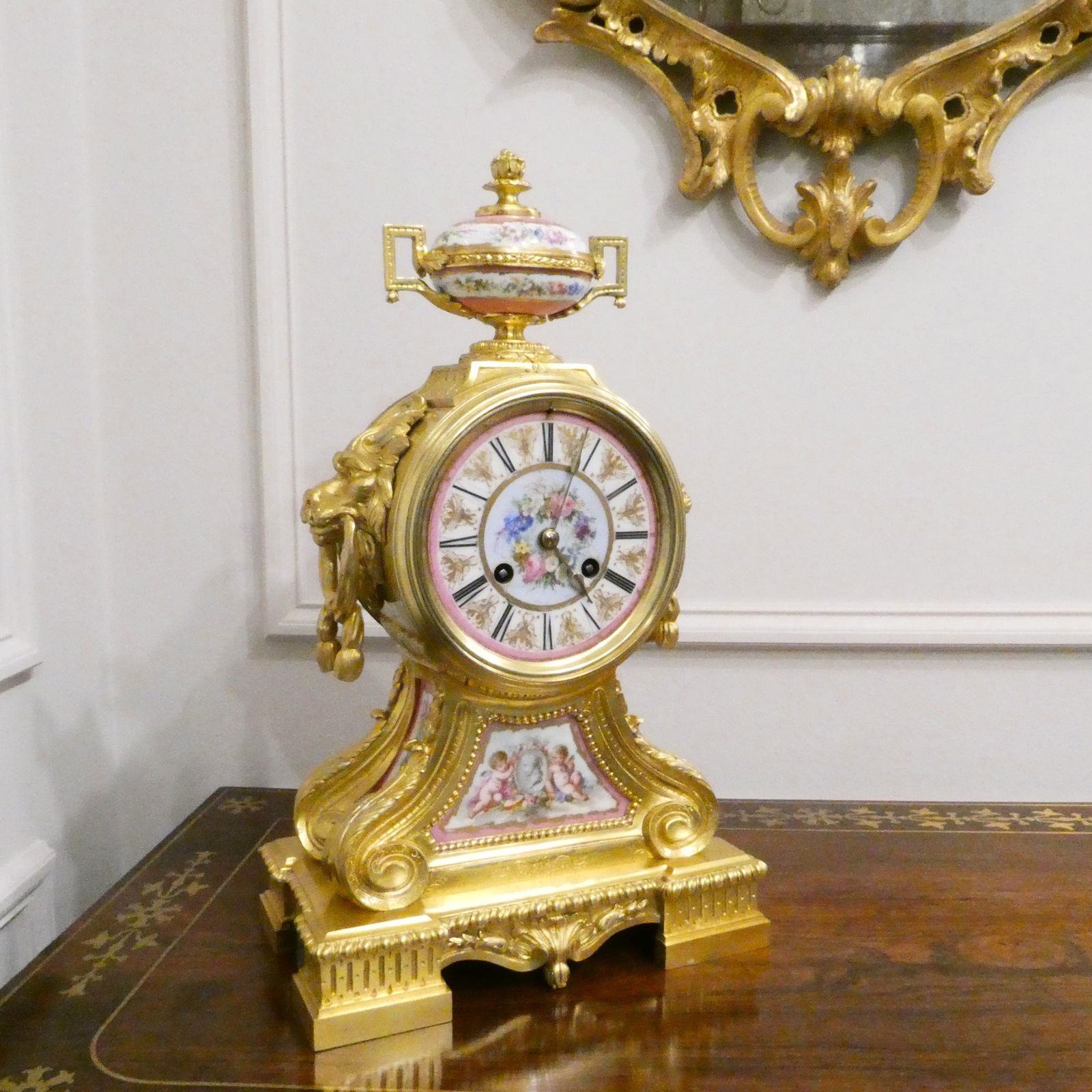 French Louis XV Style Gilt Bronze & Porcelain Mantel Clock By Jean Baptiste Delettrez photo furniture