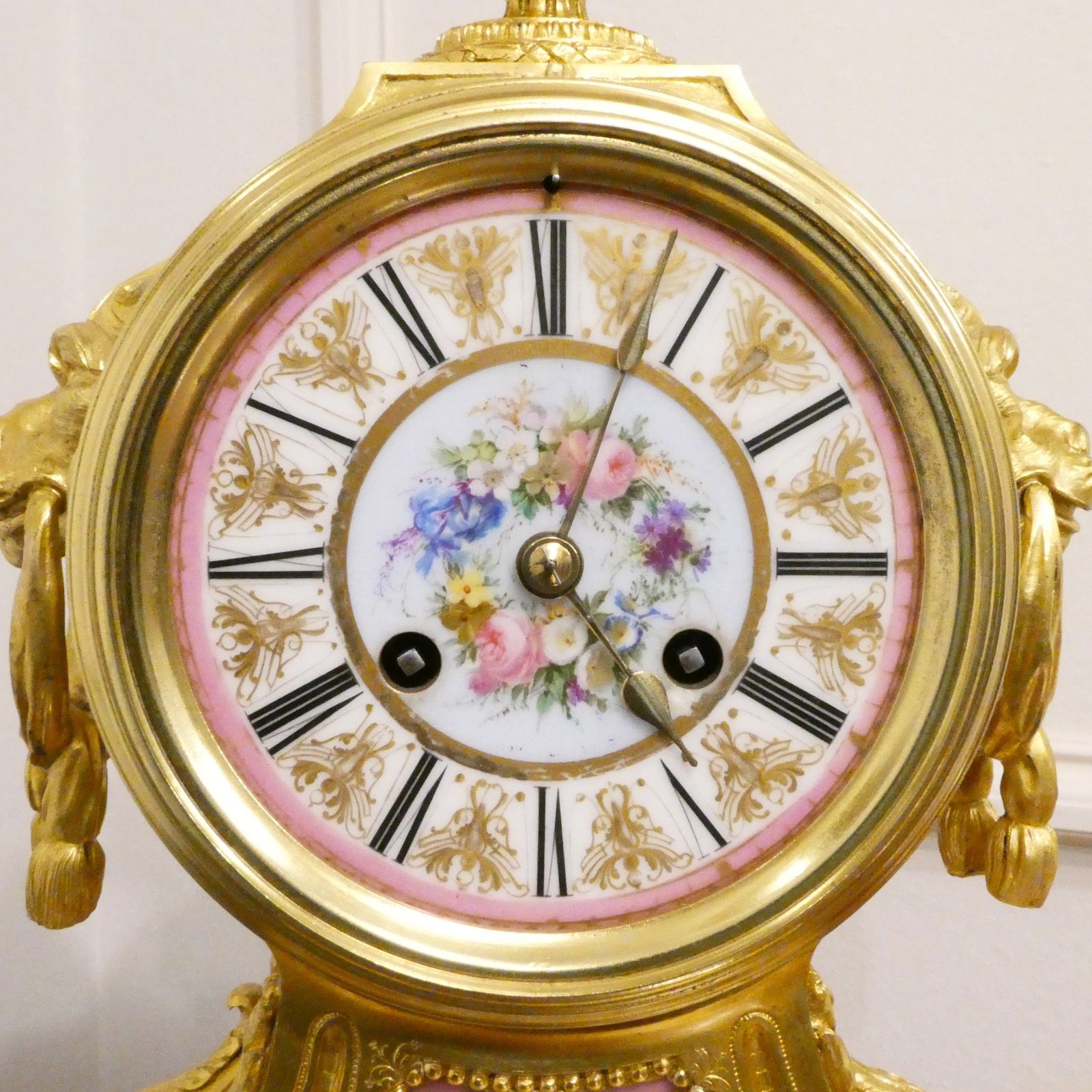 French Louis XV Style Gilt Bronze & Porcelain Mantel Clock By Jean Baptiste Delettrez photo for sale