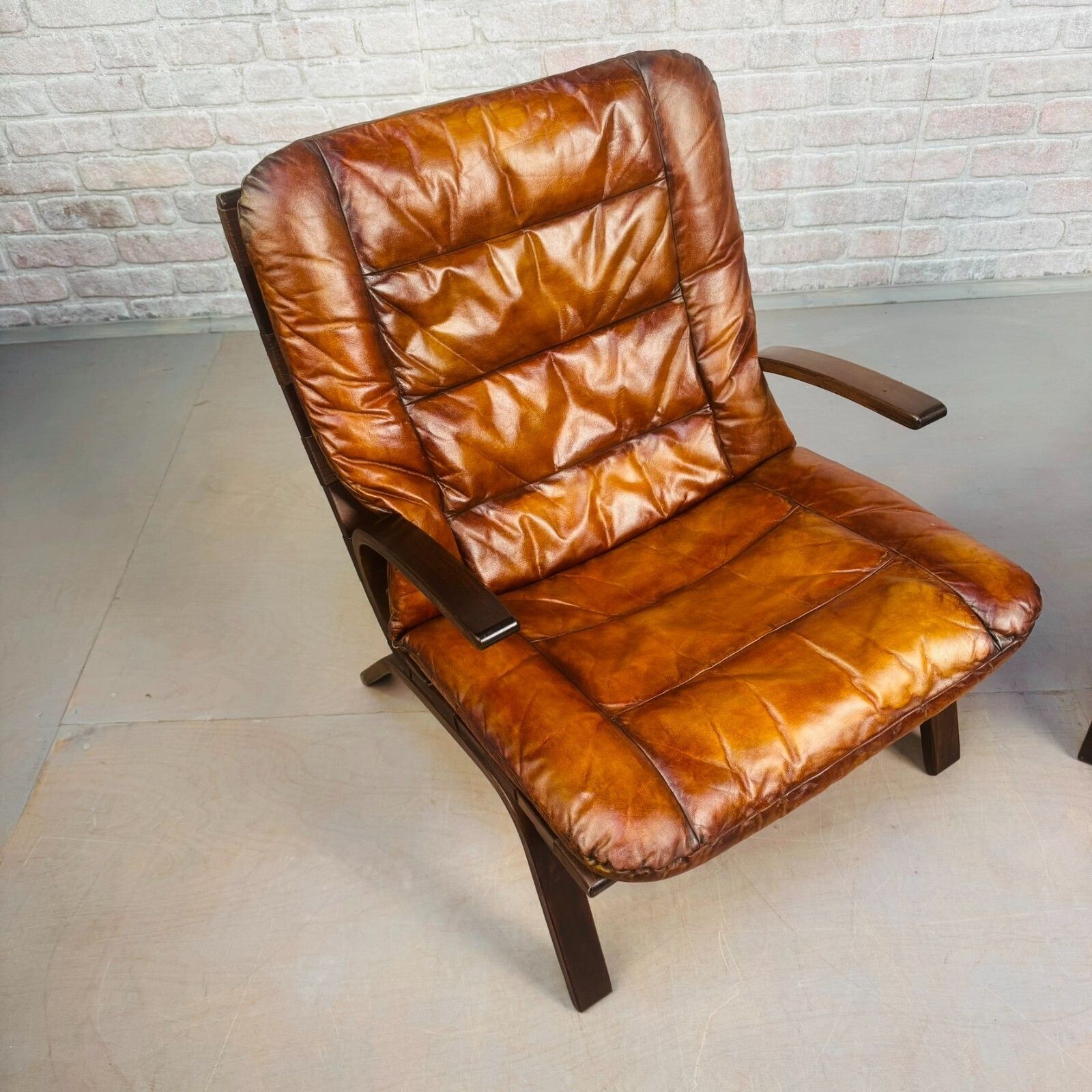 Mid Century Danish Farstrup Mobler Tan Leather Armchairs Pair Bentwood Miljø photo furniture