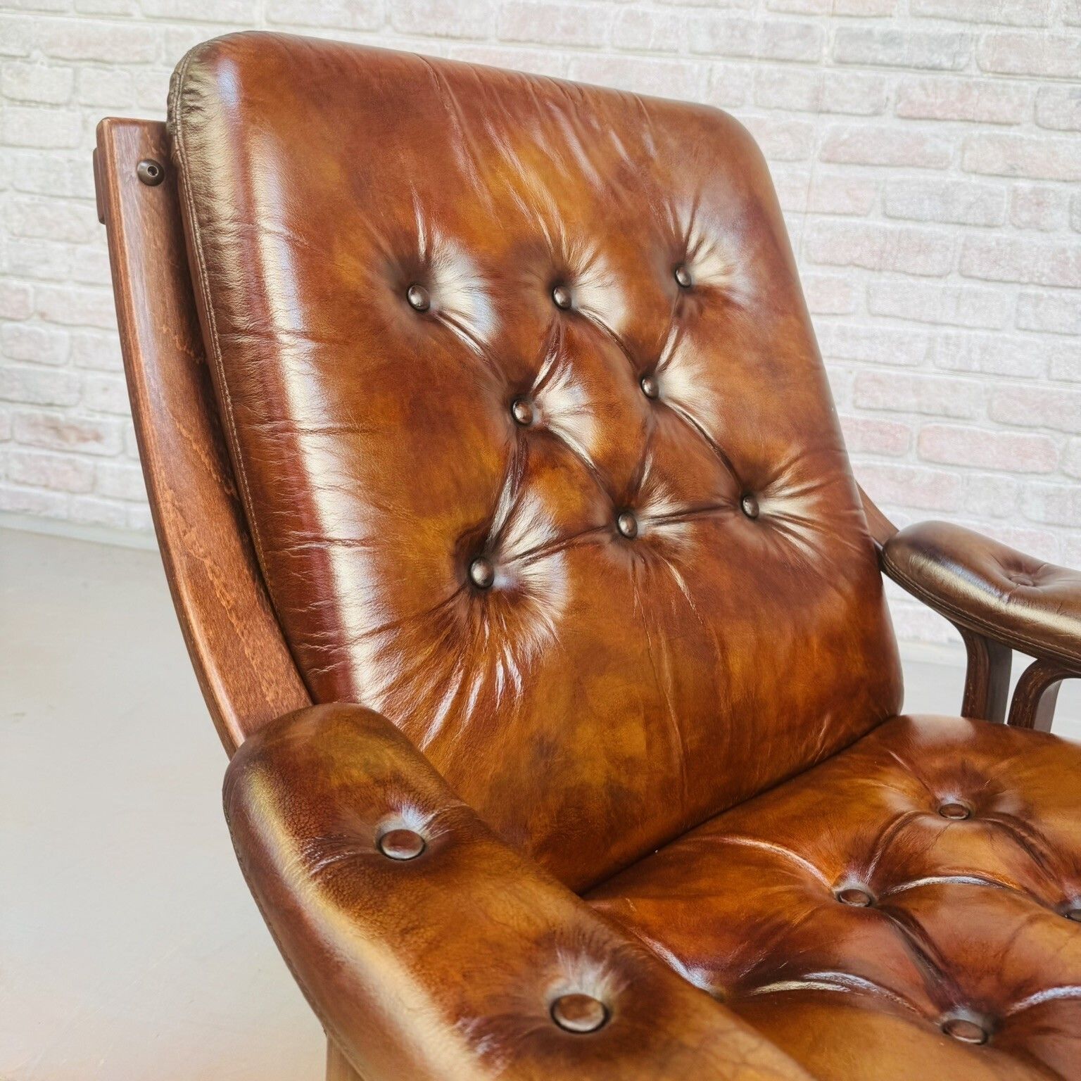 Vintage Danish Tan Leather Bentwood Armchair High Back Mid Century Chair photo vinterior