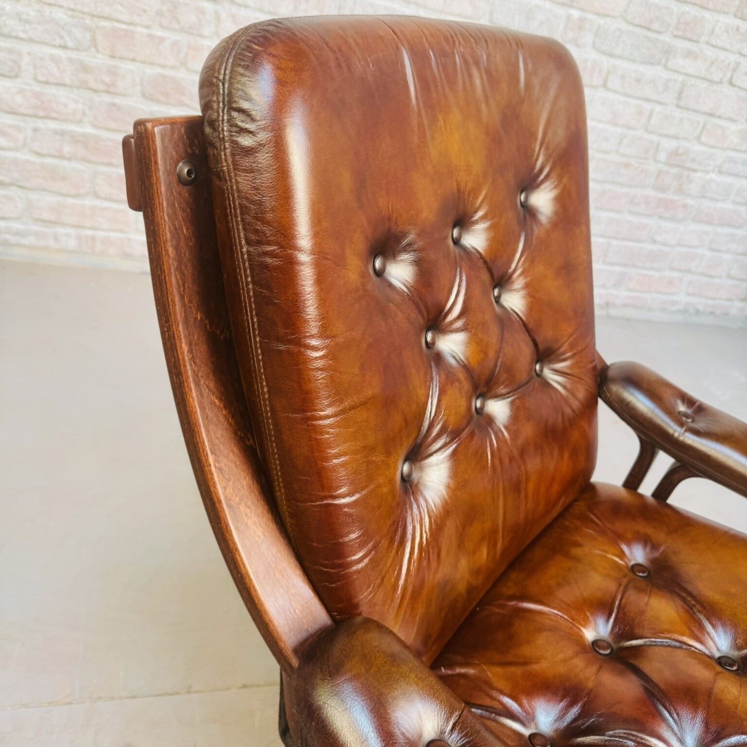 Vintage Danish Tan Leather Bentwood Armchair High Back Mid Century Chair photo buy