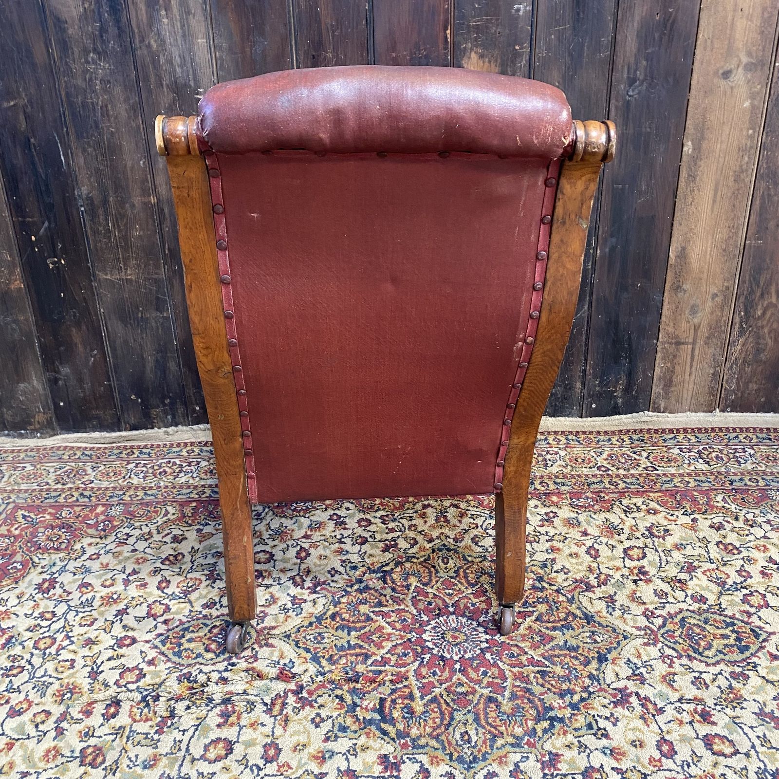 Furniture Antique Victorian Faux Leather Horseshair Fireside Reading C & C Castors Chair photo