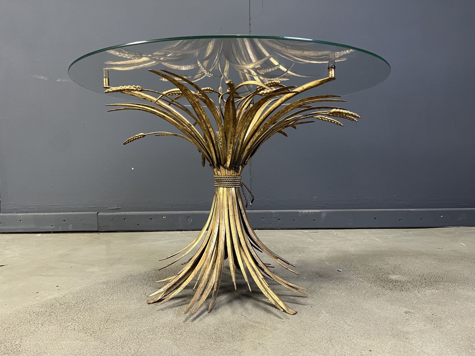 Vintage Gilt Metal Sheaf Of Wheat Coco Chanel Coffee Table, 1960s