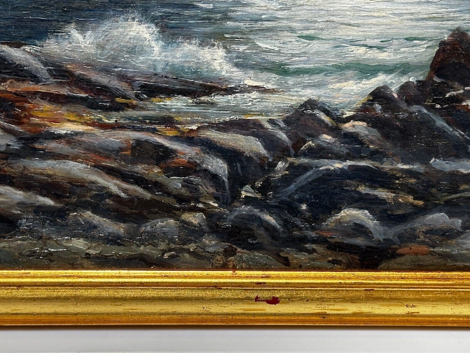 photo buy Antique 19th Century Marine Seascape Oil Painting – Spanish Head, Isle Of Man – Arthur Cox – Framed Coastal Landscape