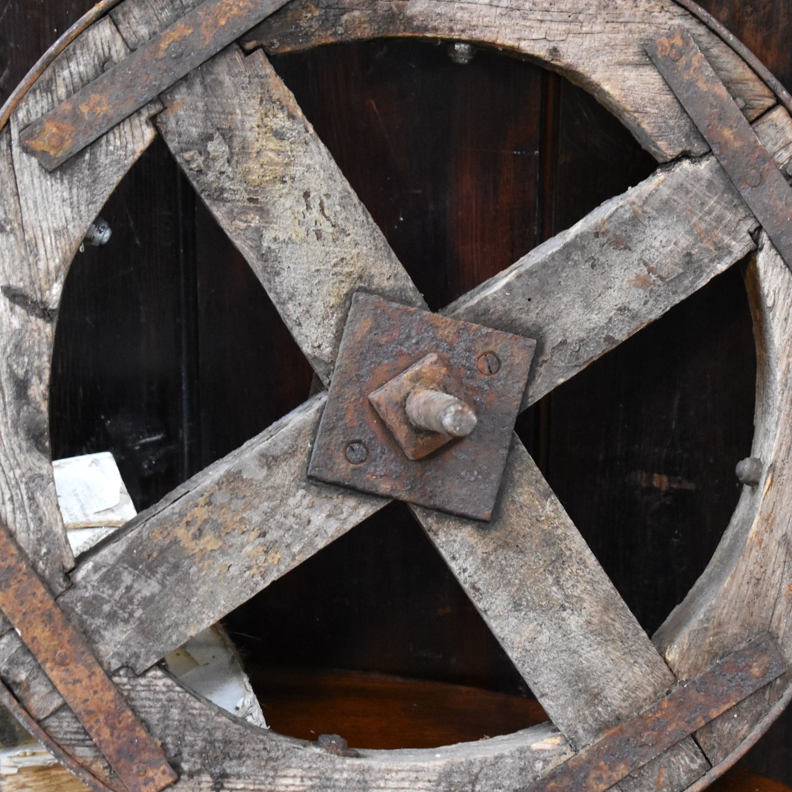 75.0 Antique Salvaged Wooden Garden Decorative Display Cart Wheel photo