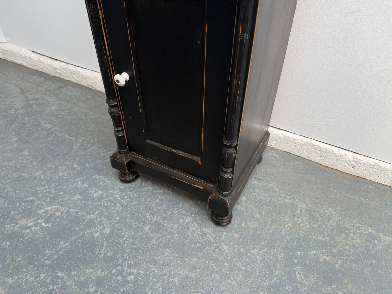 A Genuine Hungarian Pine Painted Black Marble Victorian Bedside Cabinet photo Furniture
