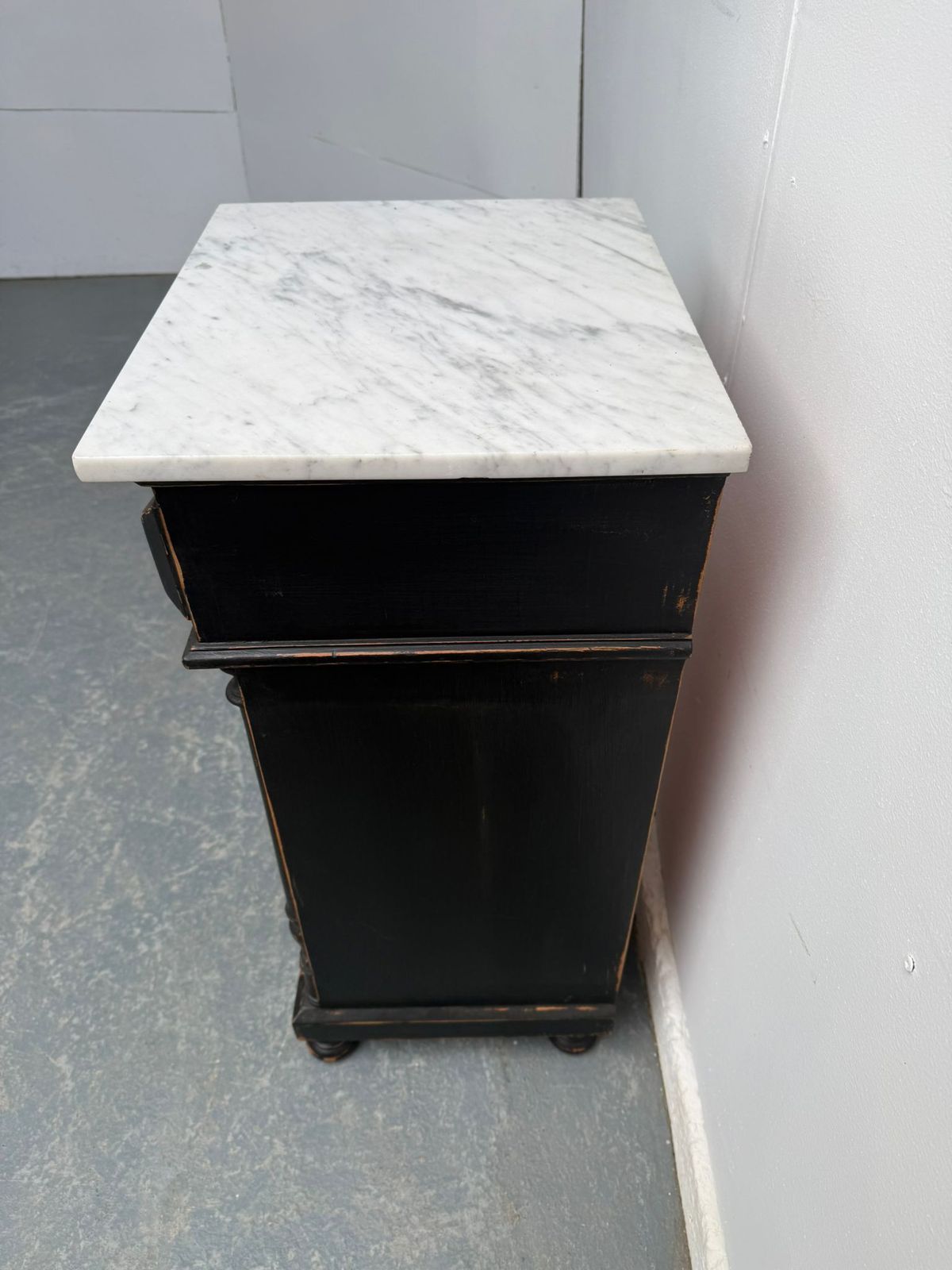 A Genuine Hungarian Pine Painted Black Marble Victorian Bedside Cabinet photo 395.0