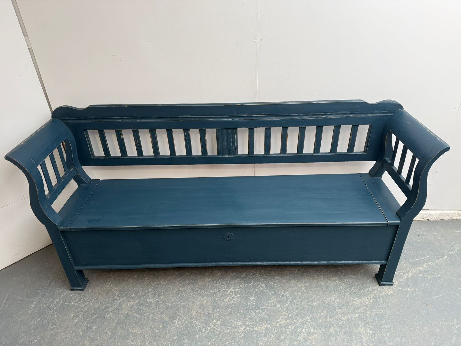 A Genuine Hungarian Pine Painted Blue Victorian 3/4 Seater Bench photo 895.0