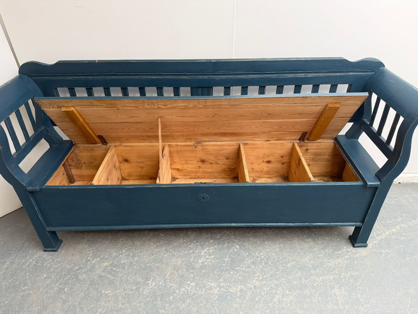 A Genuine Hungarian Pine Painted Blue Victorian 3/4 Seater Bench photo buy