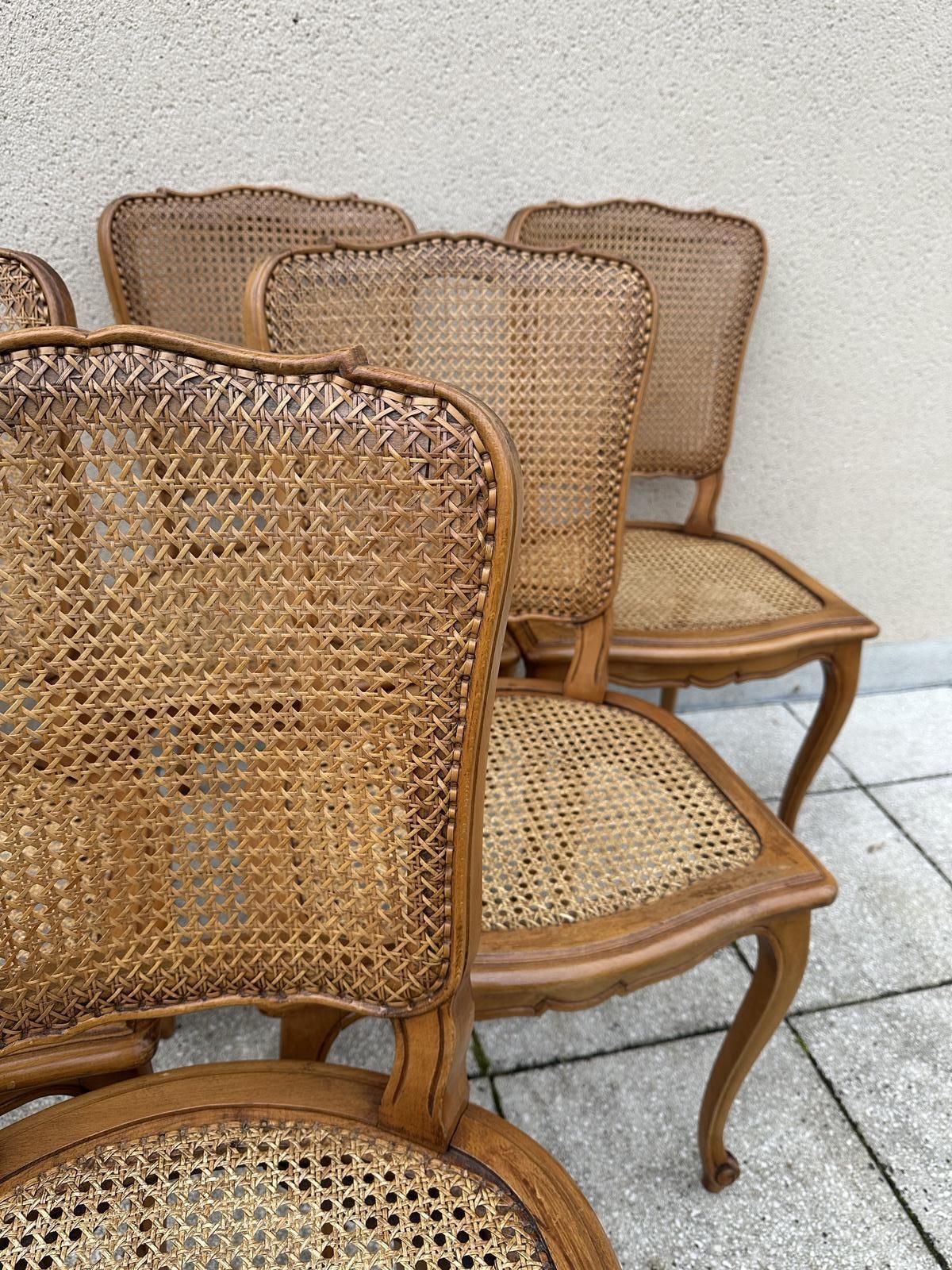 Original French Set Of Six Louis XV Style Cane Dining Chairs photo vintage