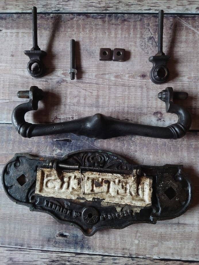 Edwardian Kenrick Iron Letter Plate: Antique Mail Postal Knocker, 1902 photo buy