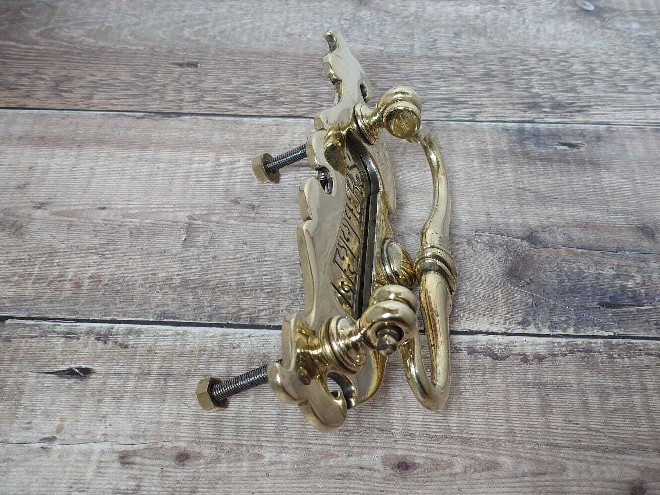 Small Art Nouveau Brass Letter Box With Knocker: Small Postal Knocker photo Home Fixtures