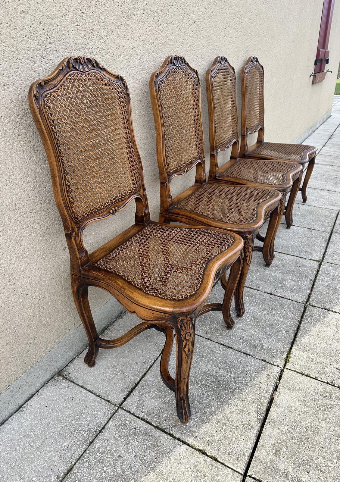 Original French Set Of Carved Louis Style Cane Dining Chairs photo vinterior