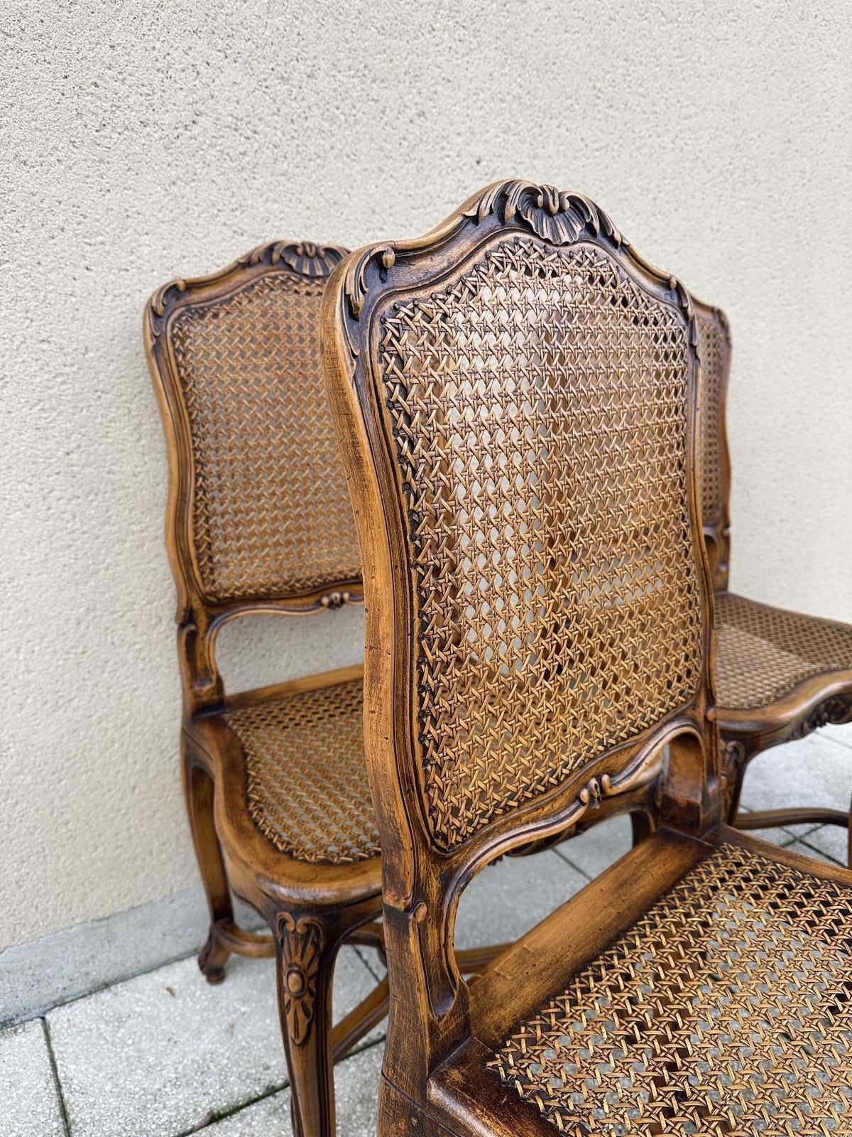 photo for sale Original French Set Of Carved Louis Style Cane Dining Chairs