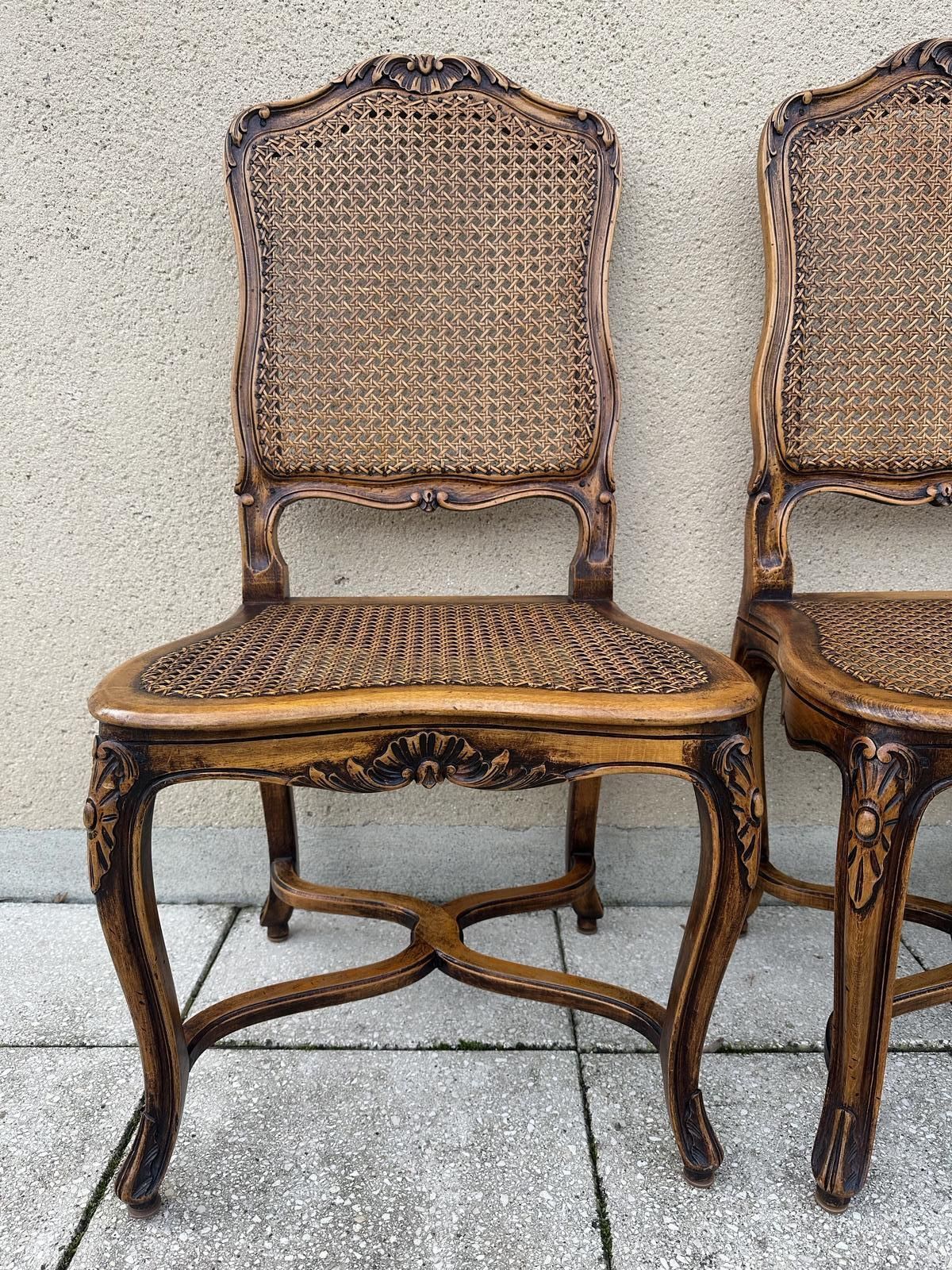 photo buy Original French Set Of Carved Louis Style Cane Dining Chairs