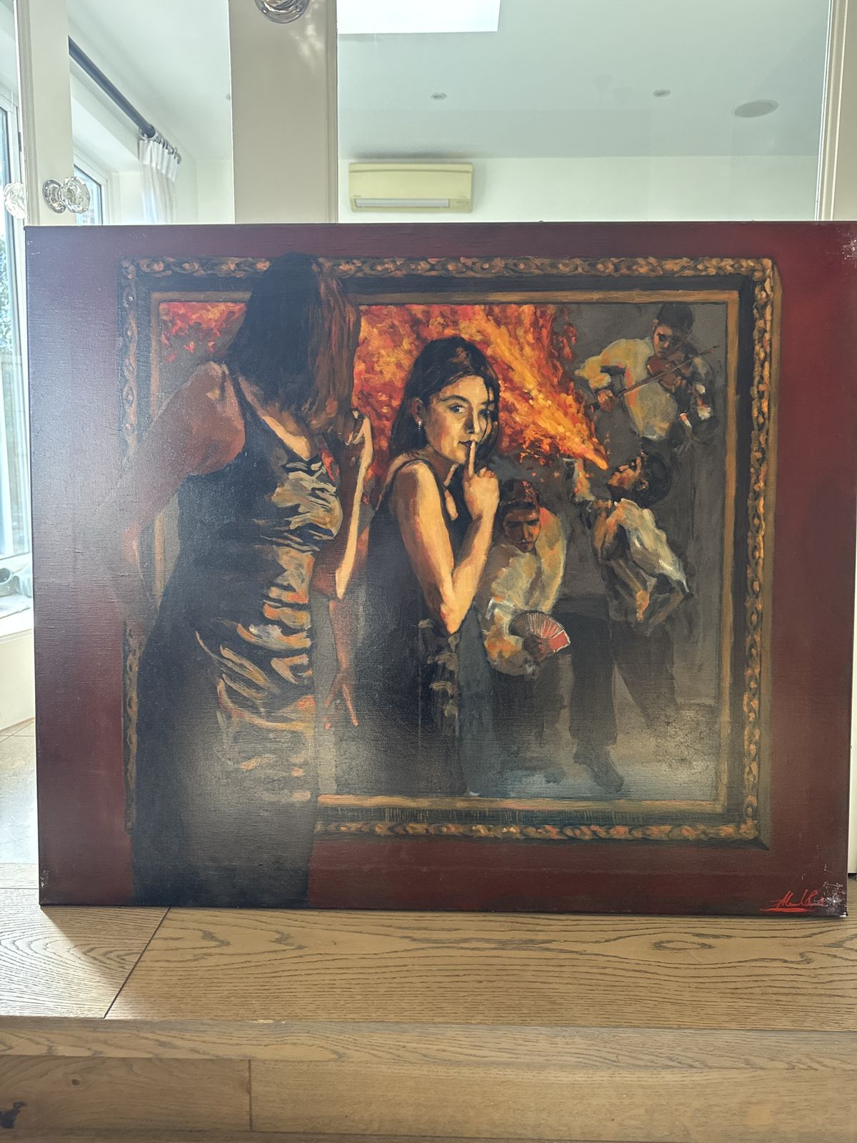 Original Signed Contemporary Oil Painting – Flamenco Scene / Spanish Style  Large Statement Art photo furniture