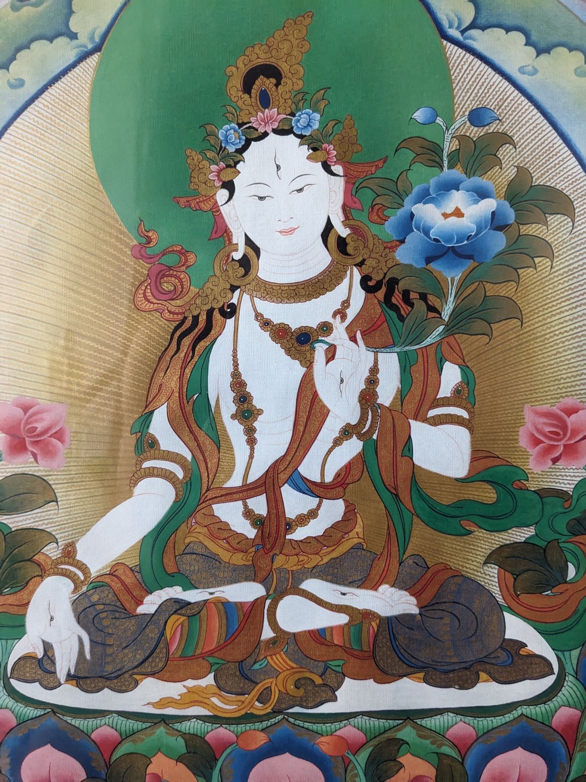 White Tara Tibetan Thangka Painting Original Art photo for sale
