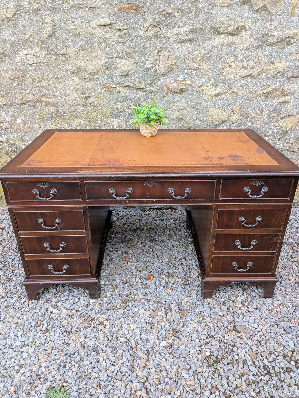 Vintage Tan Leather Top Captains Pedestal Desk