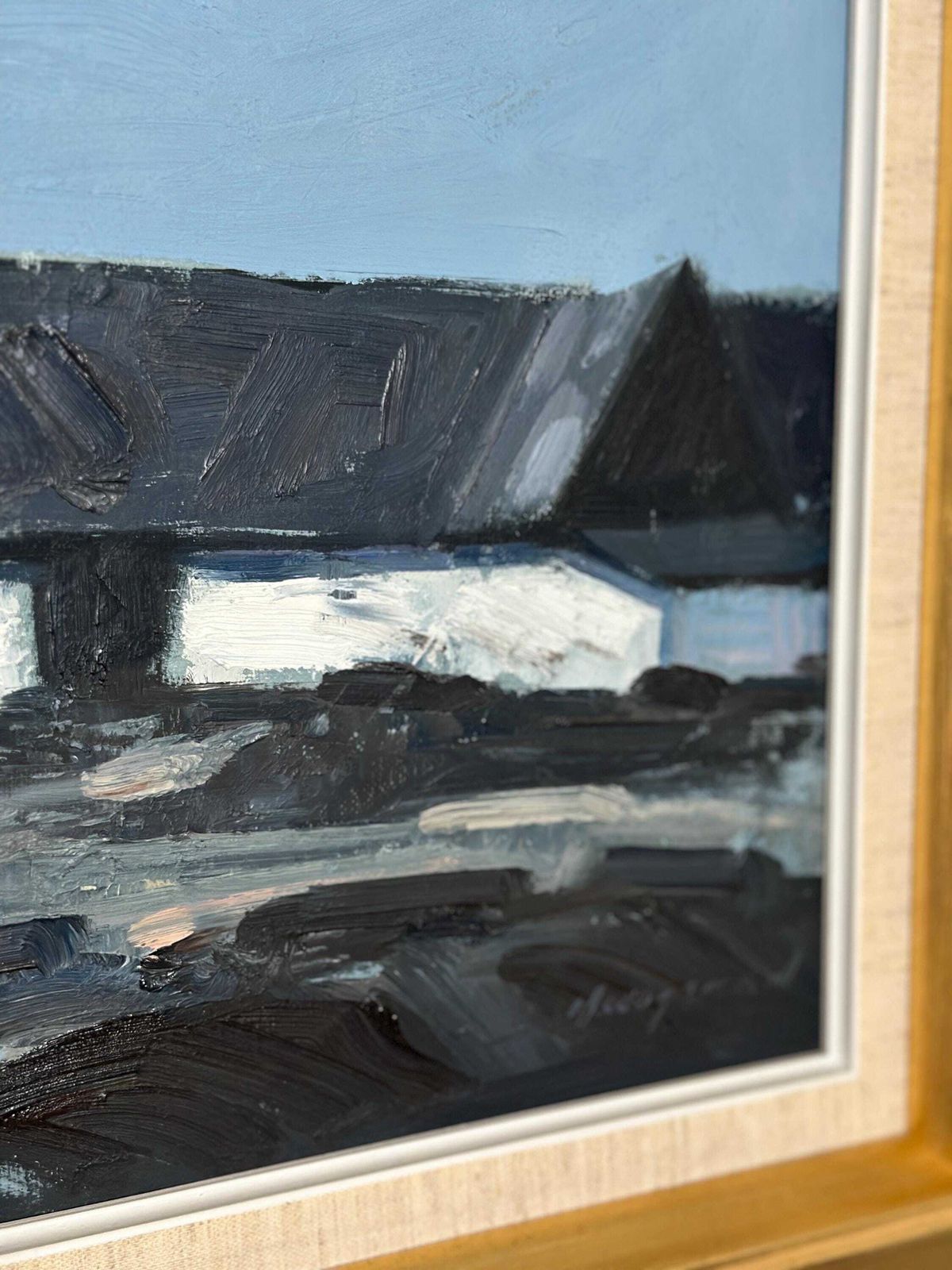 Original Mid Century Swedish Oil On Canvas – “Farm Motif” By Bengt Hillgrund – Vintage & Framed – 51 × 59 Cm (20.1" × 23.2") photo for sale