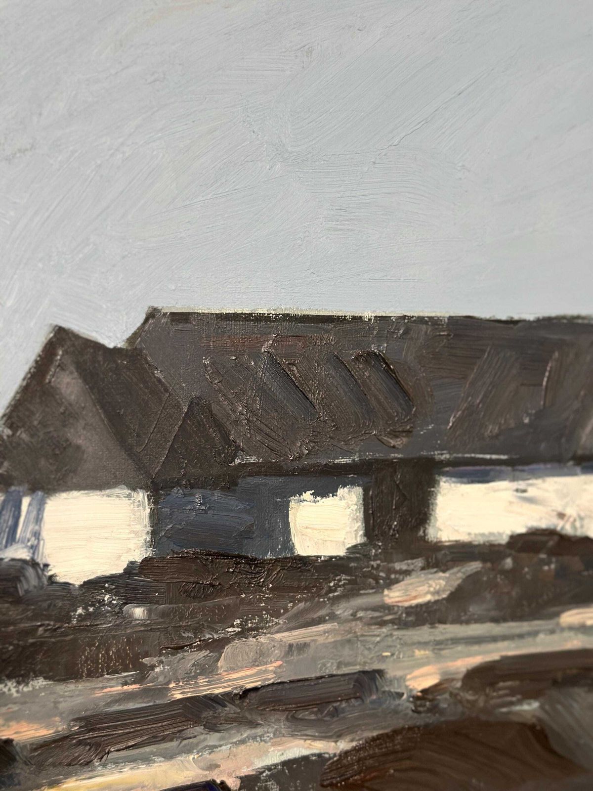 photo furniture Original Mid Century Swedish Oil On Canvas – “Farm Motif” By Bengt Hillgrund – Vintage & Framed – 51 × 59 Cm (20.1" × 23.2")