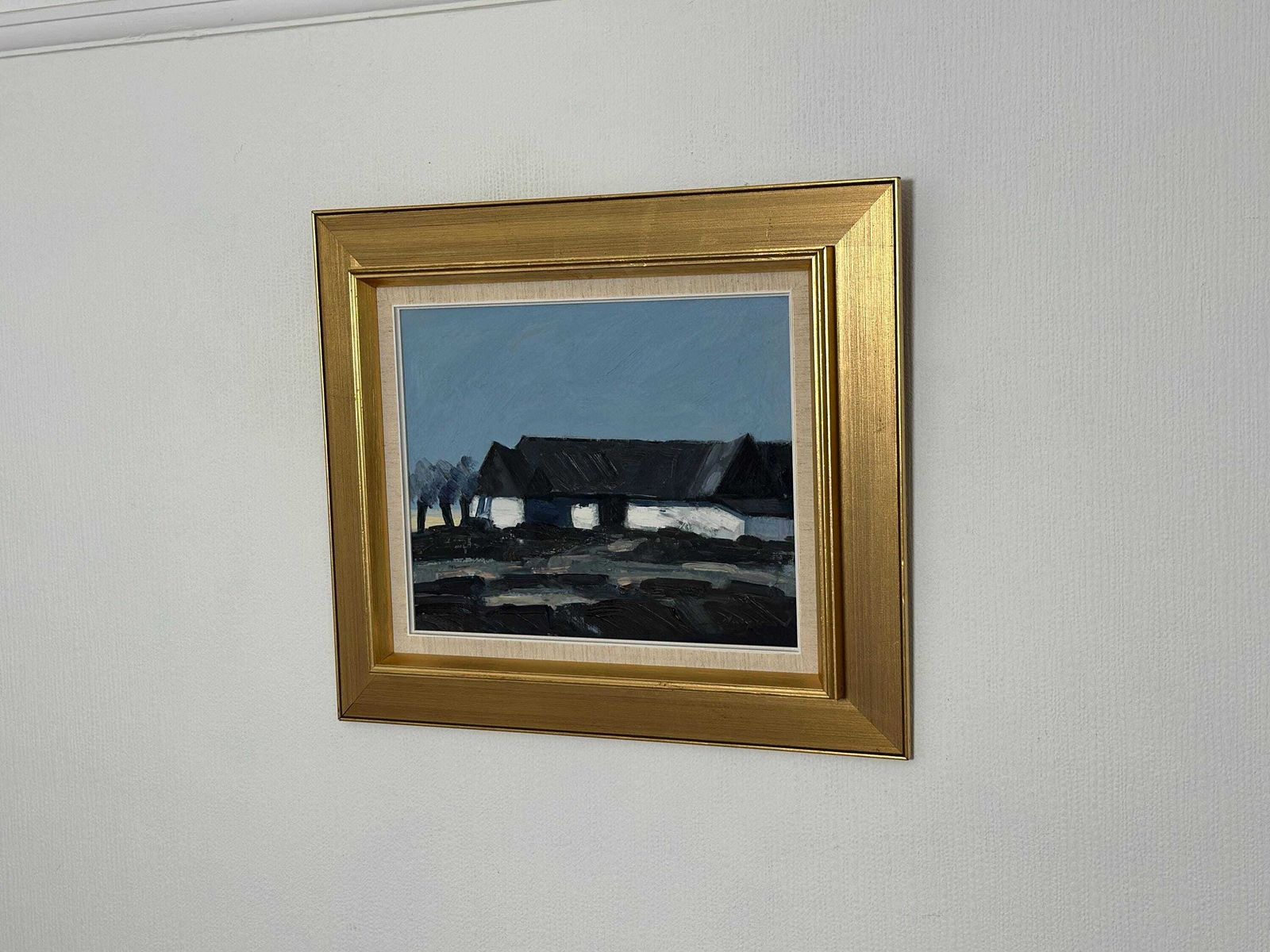 445.0 Original Mid Century Swedish Oil On Canvas – “Farm Motif” By Bengt Hillgrund – Vintage & Framed – 51 × 59 Cm (20.1" × 23.2") photo