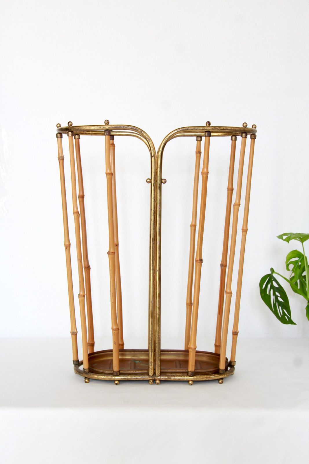 Marinella, Midcentury Modern Brass And Bamboo Umbrella Stand In The Style Of Gabriella Crespi, Italy, 1950s photo furniture