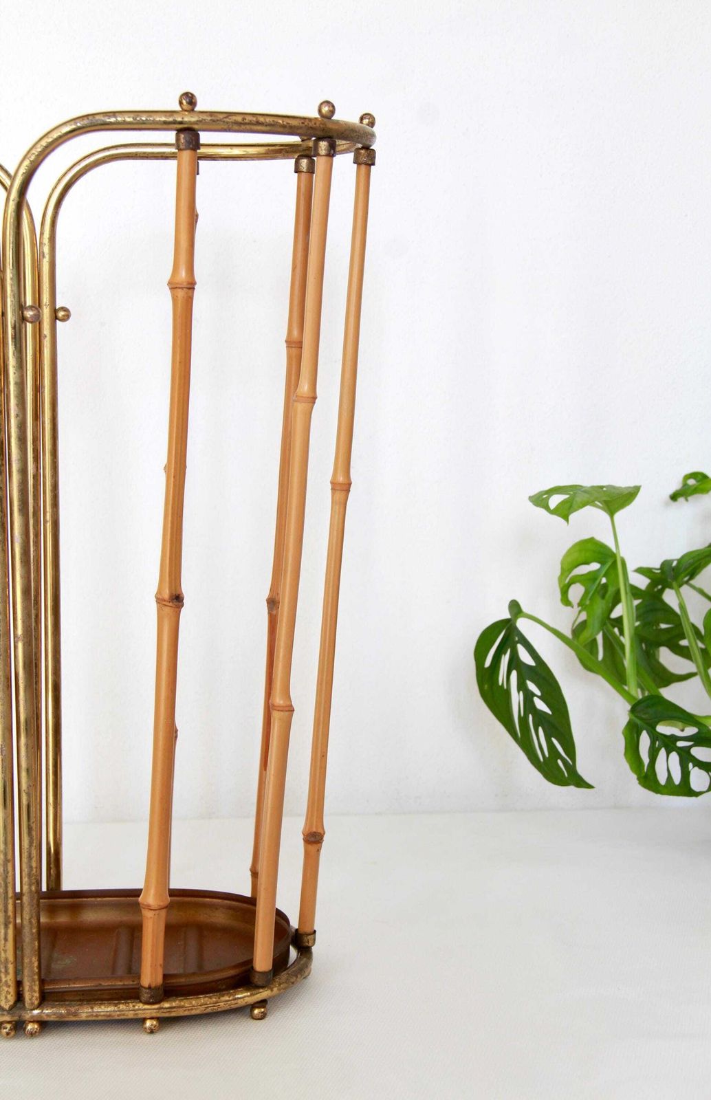 Marinella, Midcentury Modern Brass And Bamboo Umbrella Stand In The Style Of Gabriella Crespi, Italy, 1950s photo Home Decor