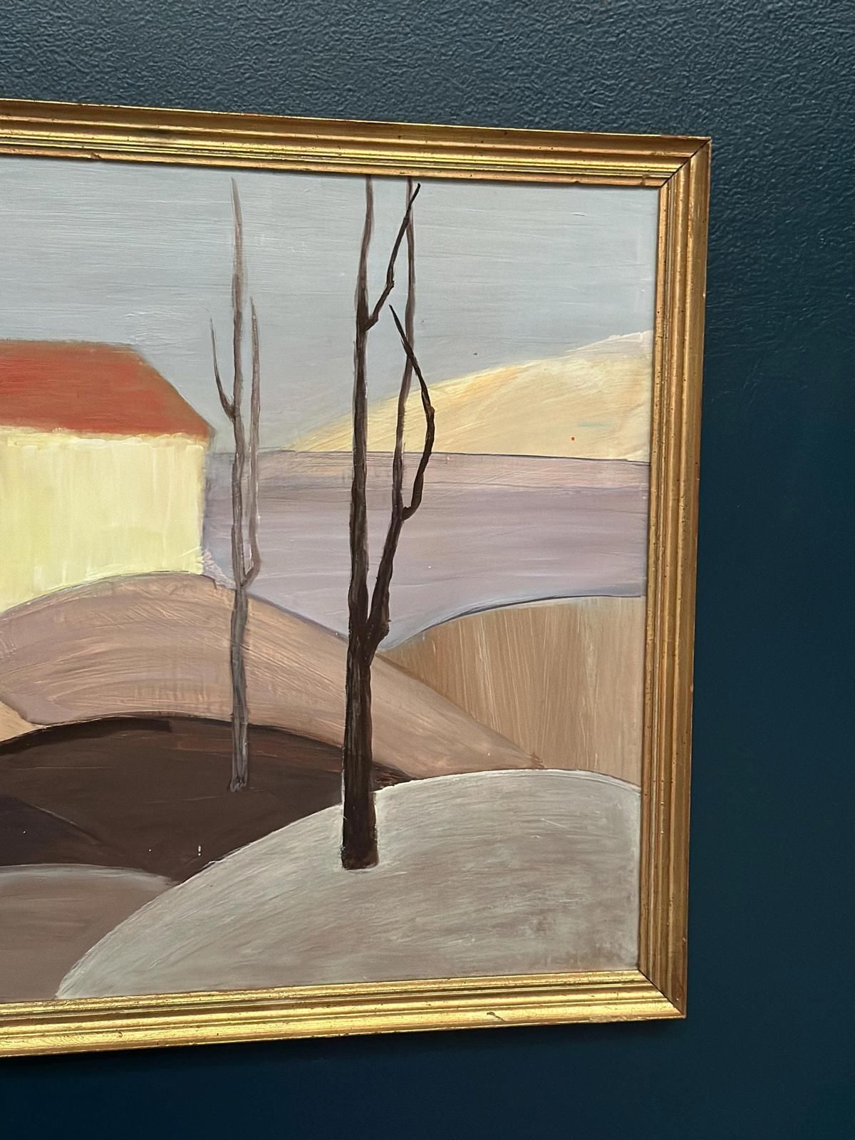 Original Swedish Oil On Panel – “Houses With Red Roofs” By Martina Möller – Contemporary – 54 × 45 Cm (21.3" × 17.7") photo vinterior