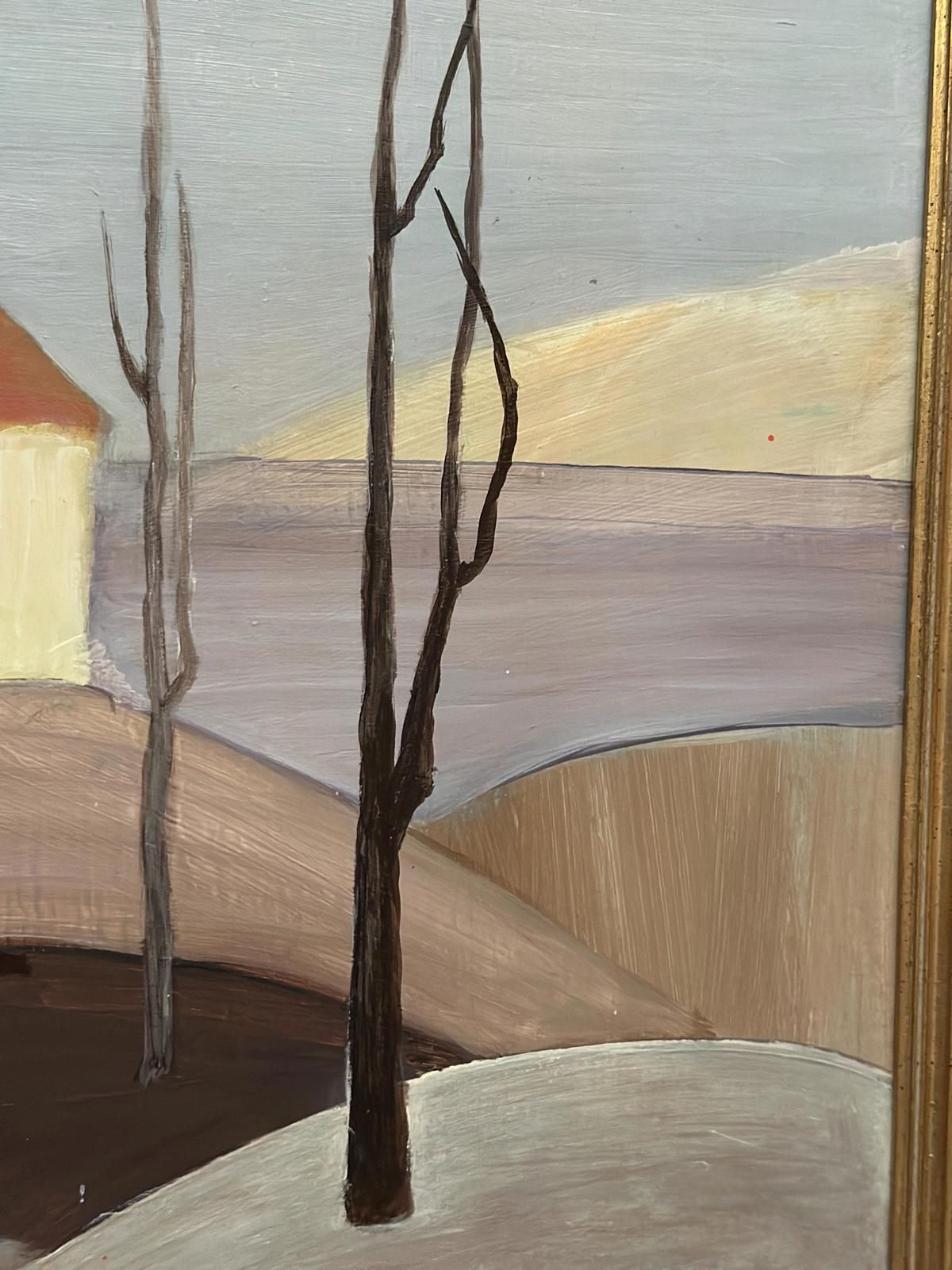 photo furniture Original Swedish Oil On Panel – “Houses With Red Roofs” By Martina Möller – Contemporary – 54 × 45 Cm (21.3" × 17.7")