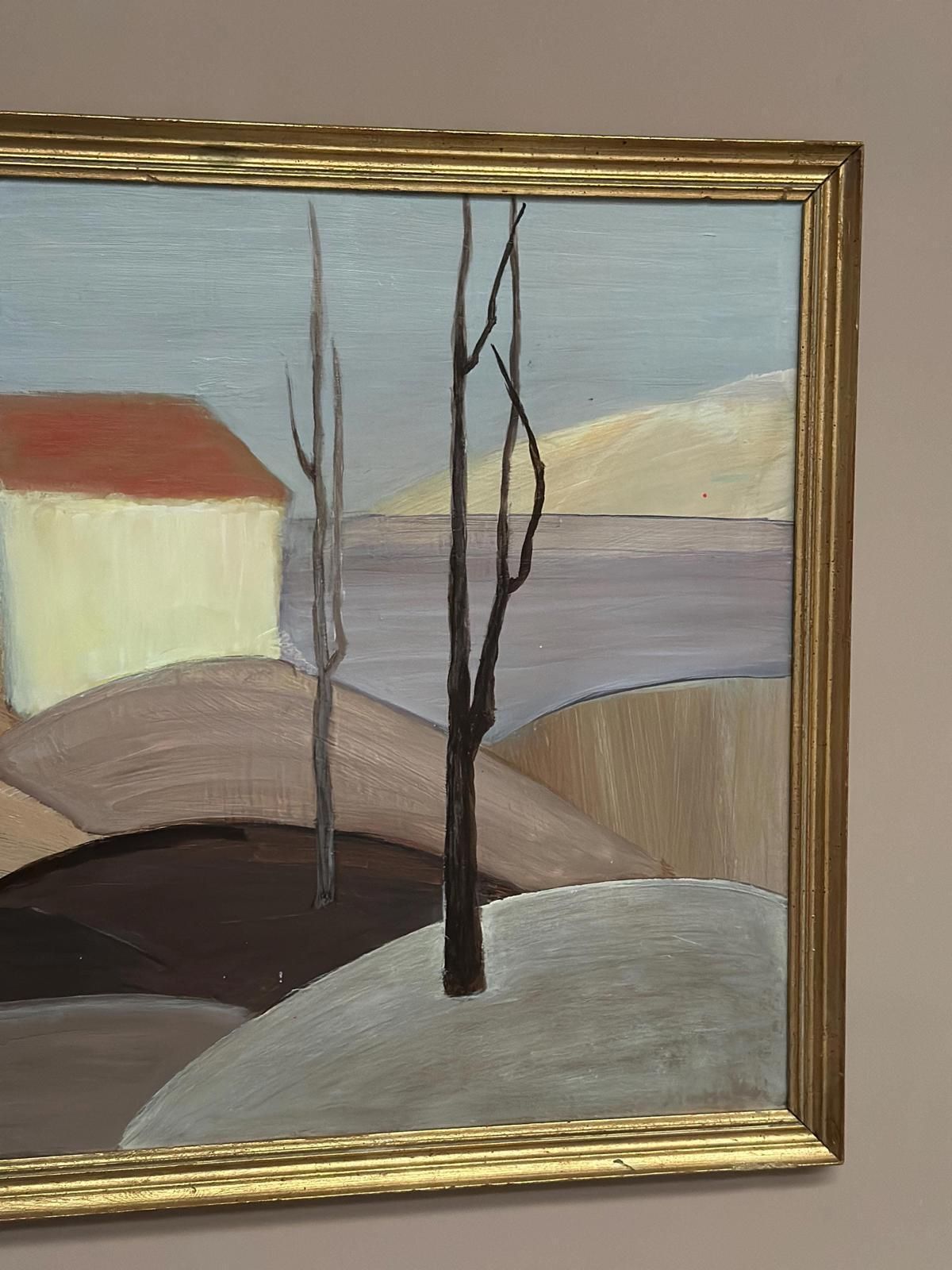 photo buy Original Swedish Oil On Panel – “Houses With Red Roofs” By Martina Möller – Contemporary – 54 × 45 Cm (21.3" × 17.7")