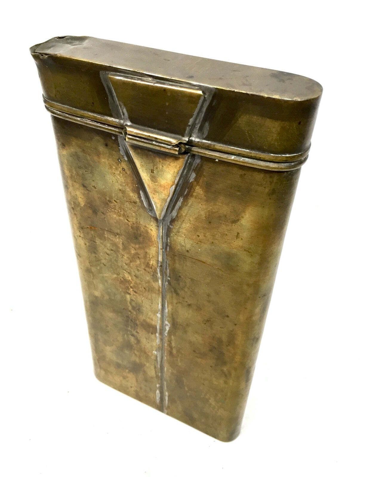 Antique Brass Metal Military Map Tin / Storage Holder Box / Early 20th Century photo vinterior