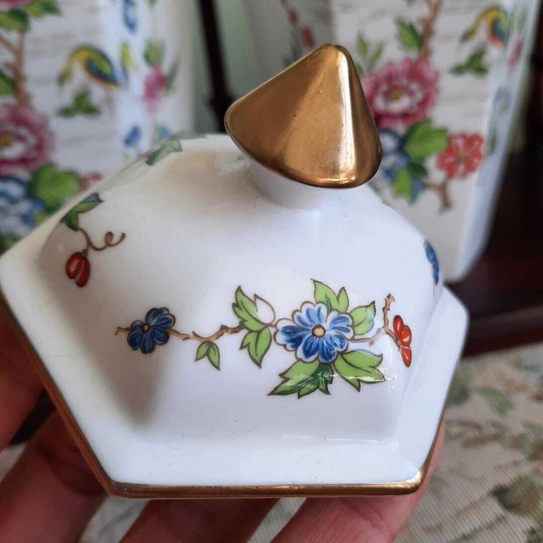 Crown China Pagoda Ginger Jars Pair Made In England 11'' Tall, Chinoiserie Porcelain Lidded Jars photo Home Decor