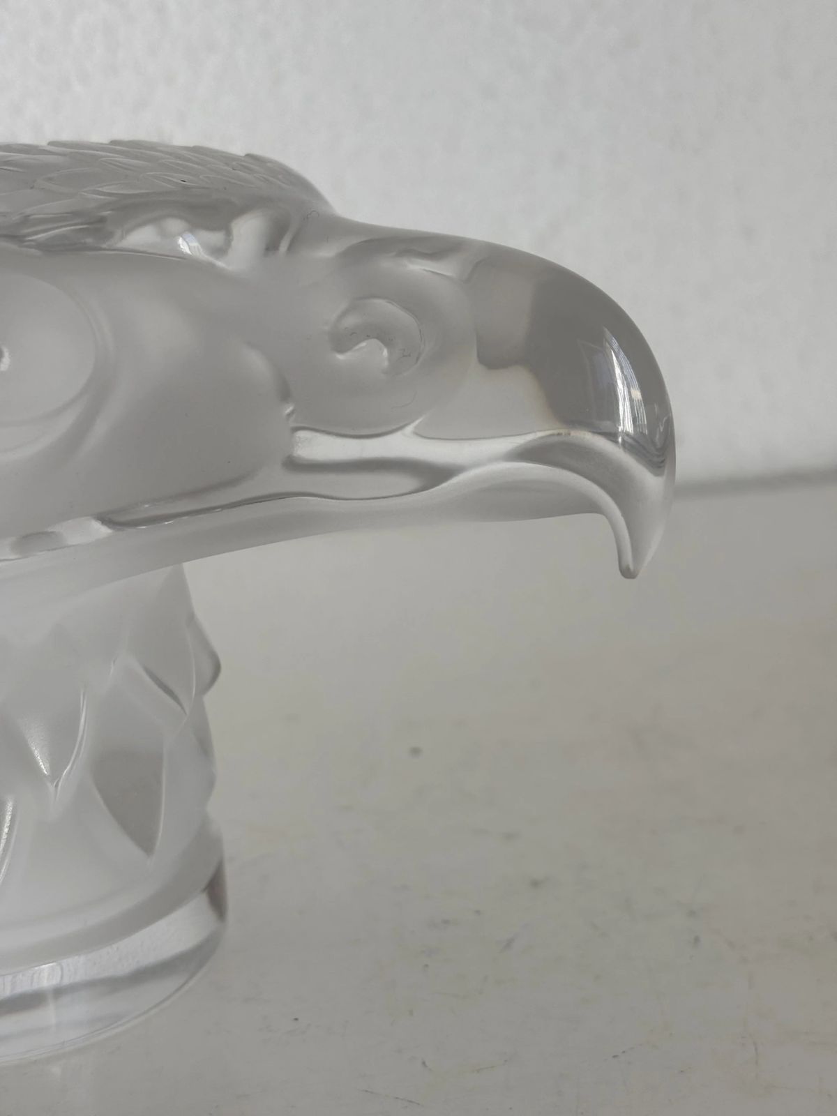 Lalique France "Eagle Head" — Frosted Crystal Eagle Head Mascot, Signed, 1980s — Art Deco, Paperweight, French Glass Figurine photo vintage