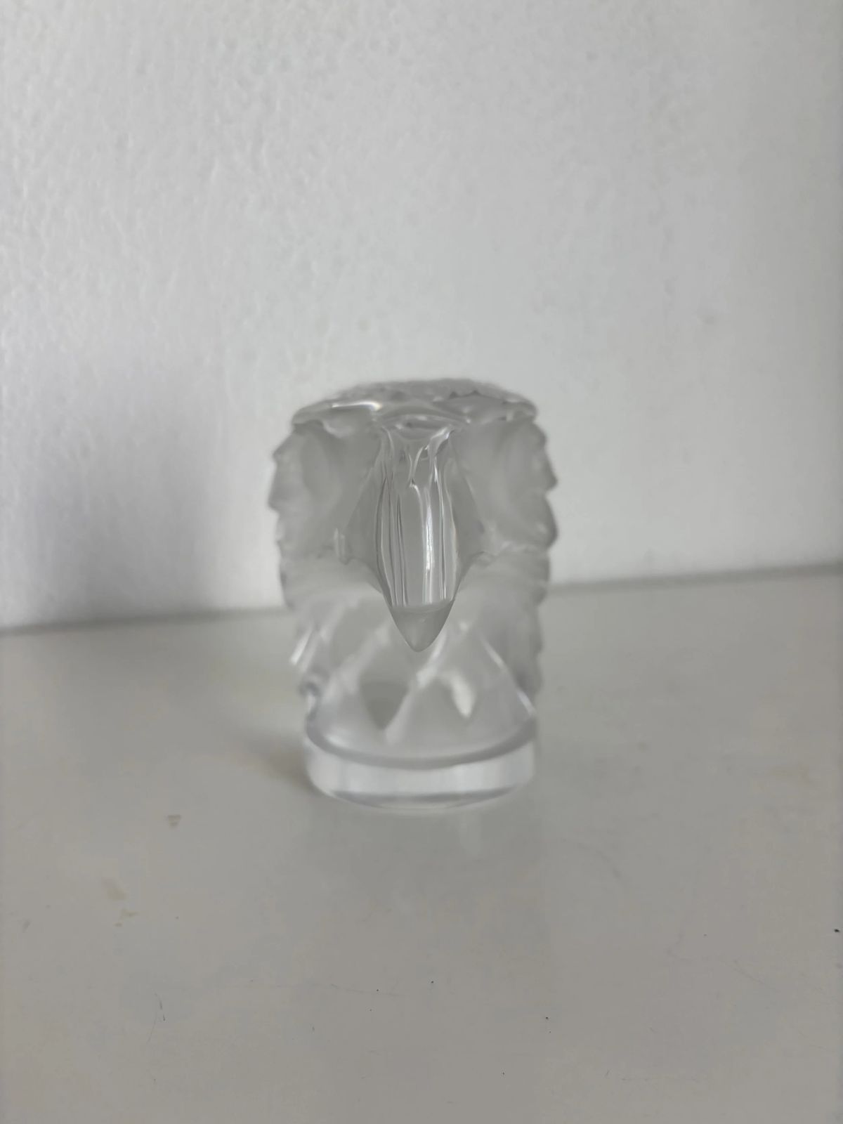 photo furniture Lalique France "Eagle Head" — Frosted Crystal Eagle Head Mascot, Signed, 1980s — Art Deco, Paperweight, French Glass Figurine