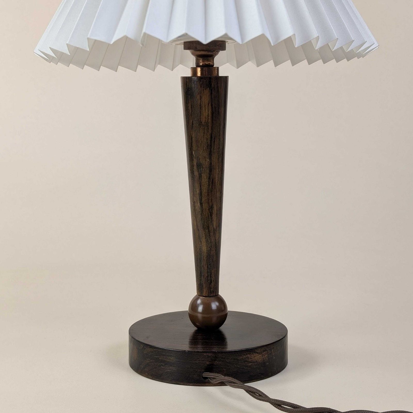 French Wood Table Lamp Faux Bois, Vintage French Painted Turned Base With Pleated Shade, Rewired Mid Century Accent Lighting photo buy