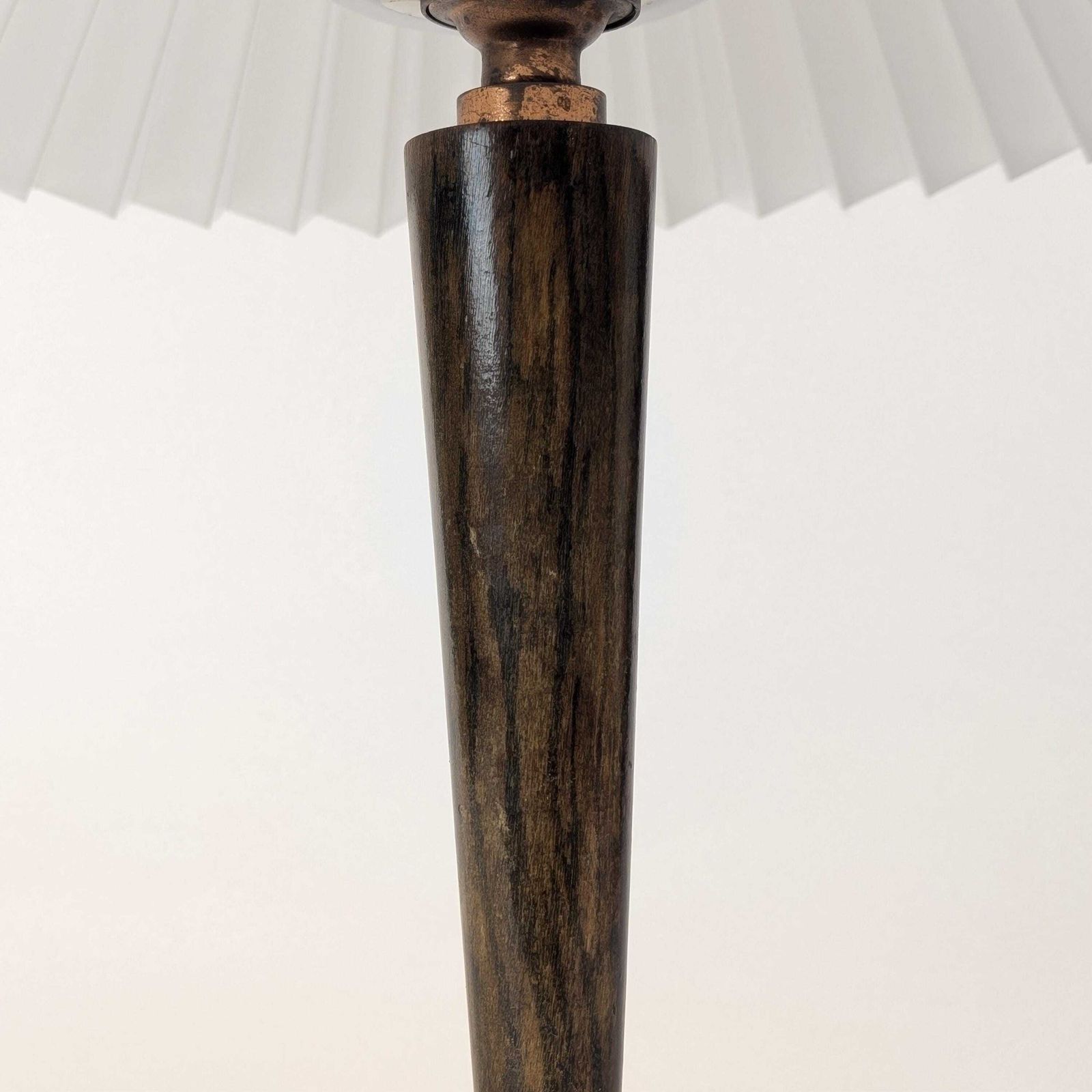 photo furniture French Wood Table Lamp Faux Bois, Vintage French Painted Turned Base With Pleated Shade, Rewired Mid Century Accent Lighting