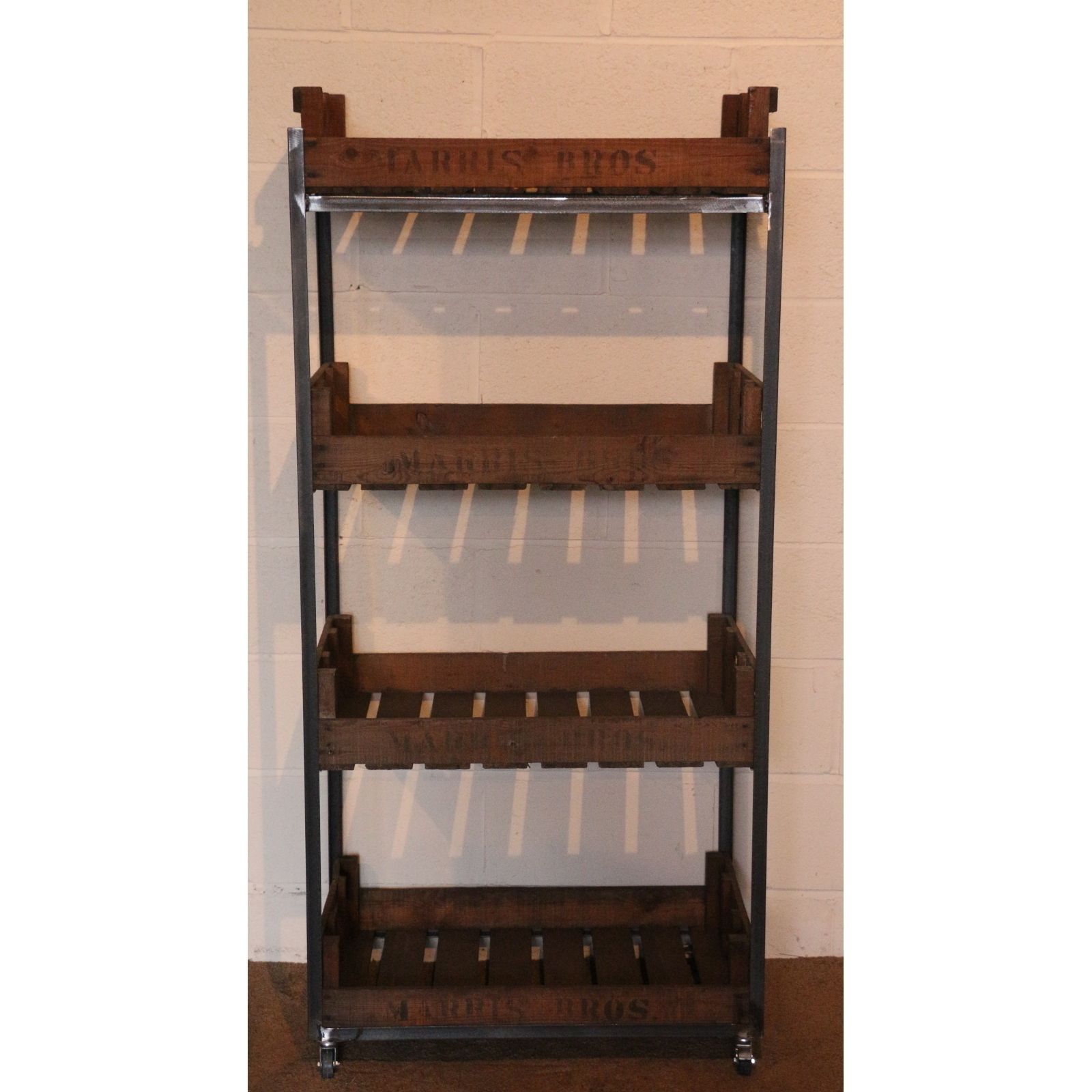 Large Rustic Bakers Rack, Shop Display Stand, Storage Rack, Kitchen Stand, Set With Flat Potato Chitting Trays photo furniture